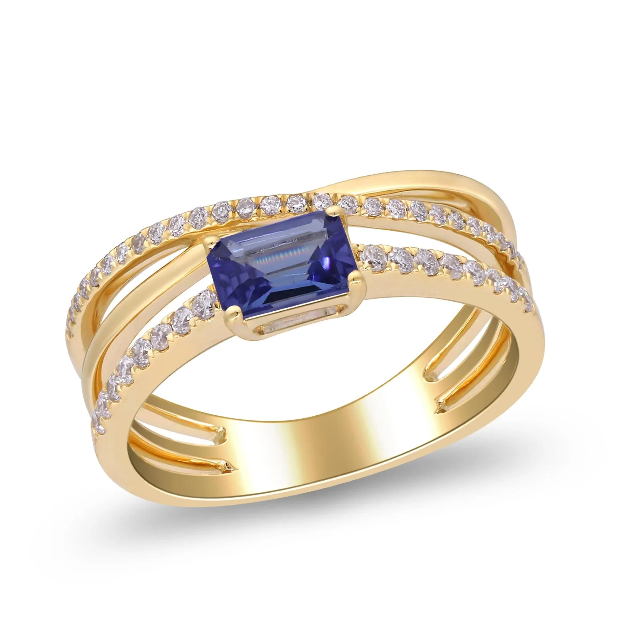 1/4 CT. Tw. Tanzanite and Diamond Crossover Ring 10K Yellow Gold Size 8.5 2mm - Image 4