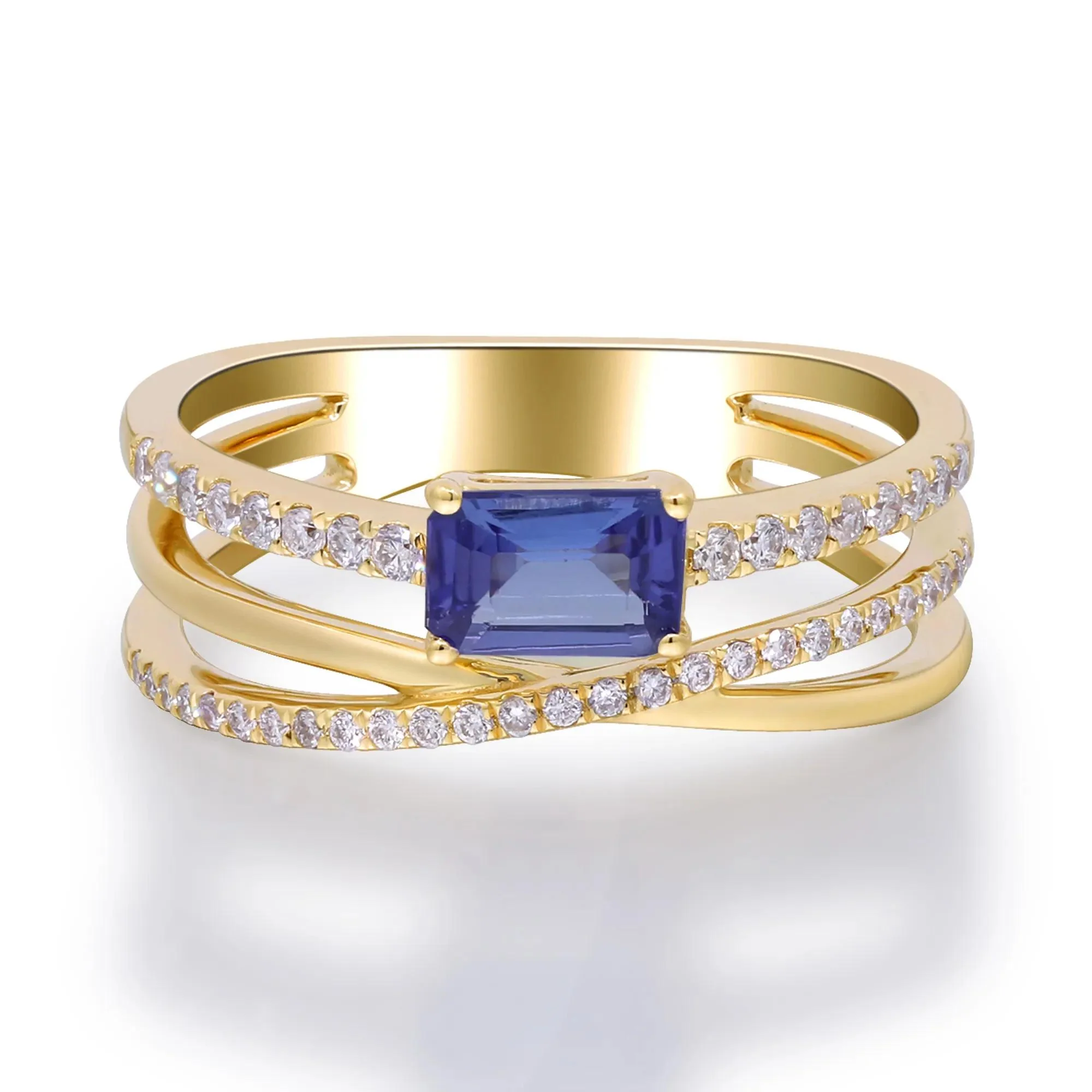 1/4 CT. Tw. Tanzanite and Diamond Crossover Ring 10K Yellow Gold Size 8.5 2mm - Image 5