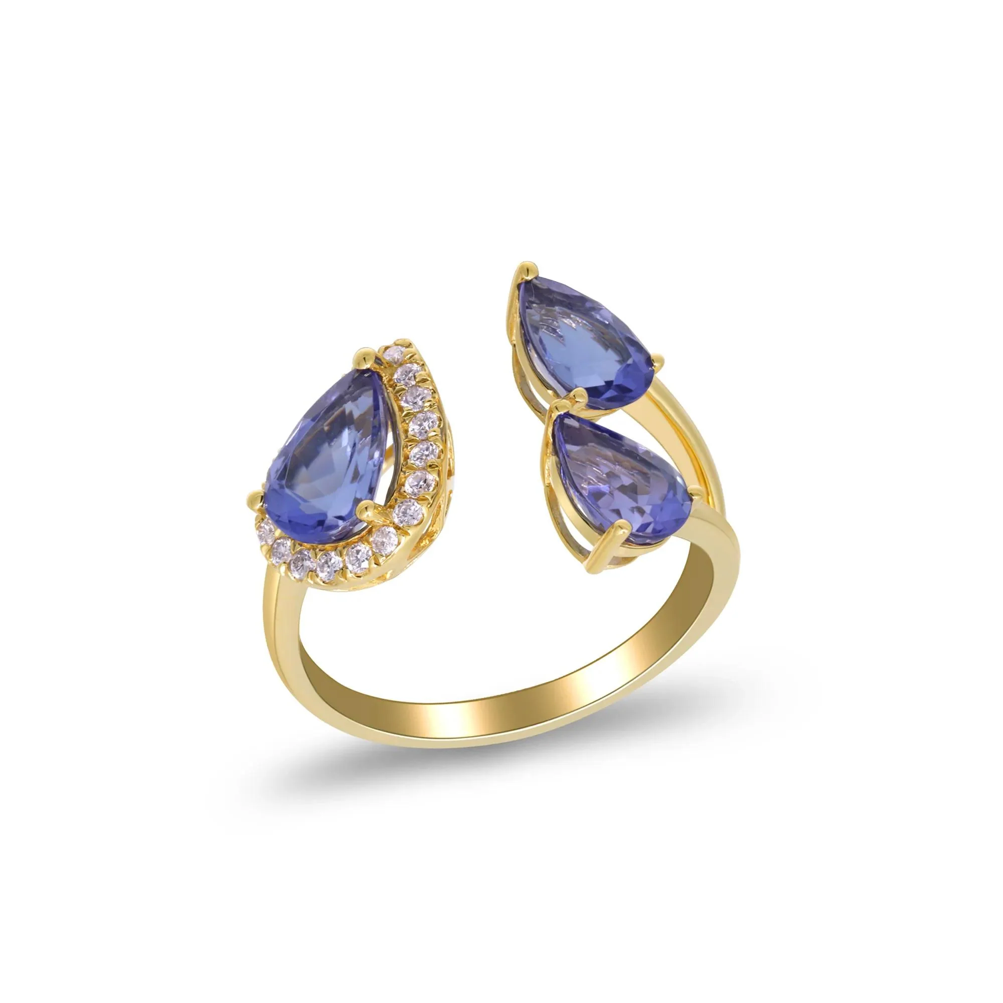 1/7 CT. Tw. Tanzanite and Diamond Accent Three-Stone Ring 10K Yellow Gold Size 9.5 2mm - Image 3