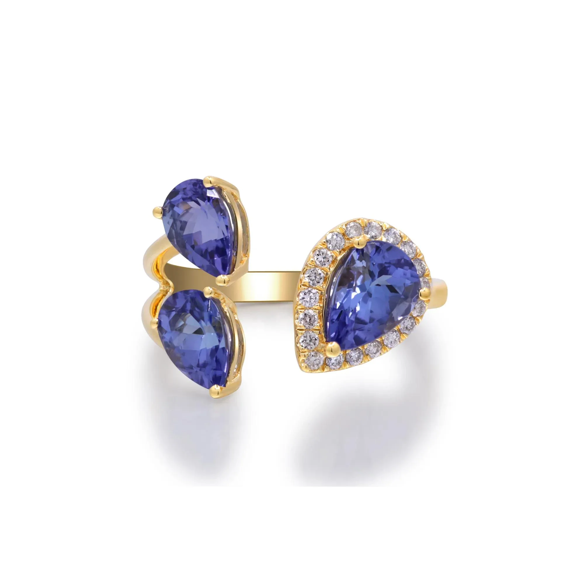 1/7 CT. Tw. Tanzanite and Diamond Accent Three-Stone Ring 10K Yellow Gold Size 9.5 2mm - Image 4