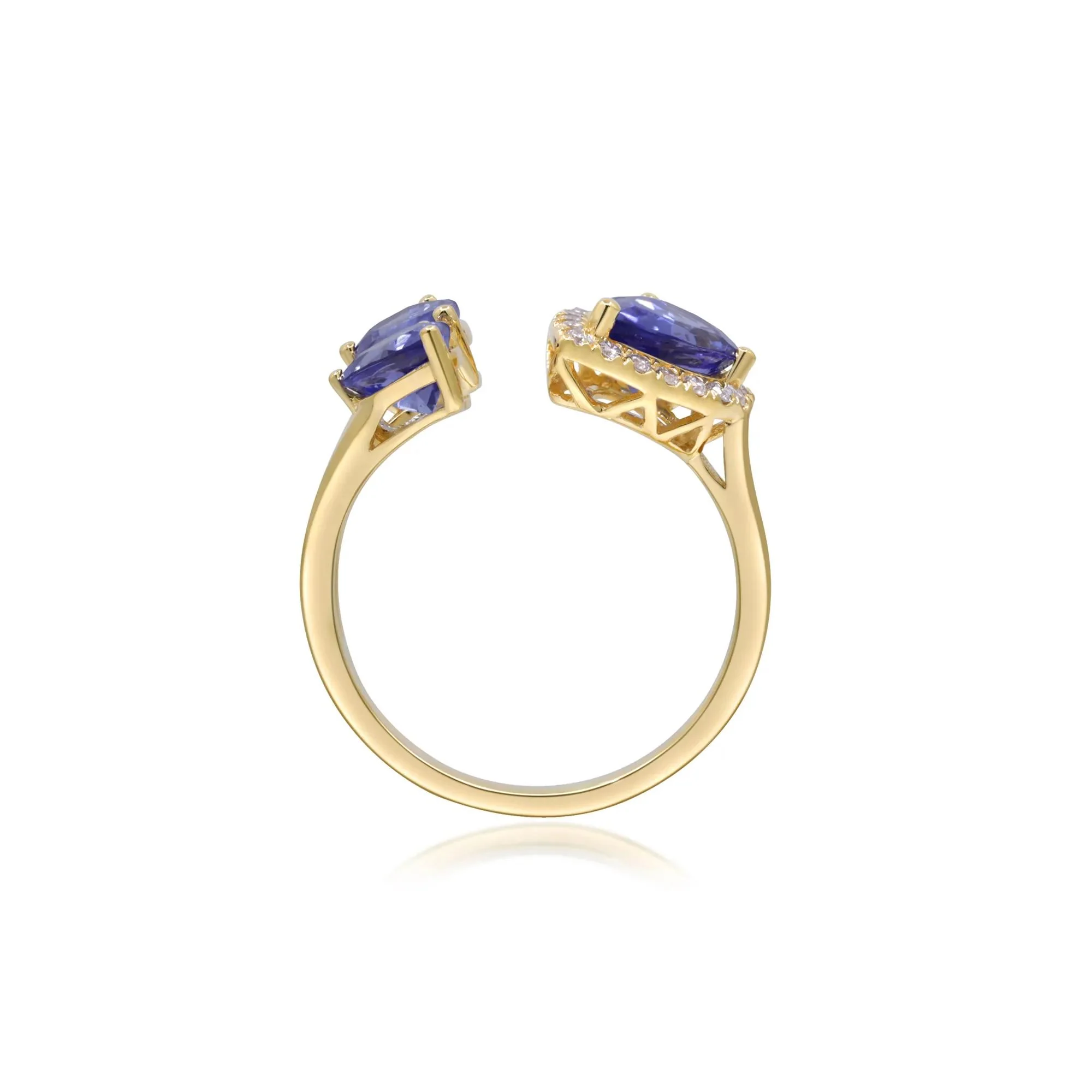 1/7 CT. Tw. Tanzanite and Diamond Accent Three-Stone Ring 10K Yellow Gold Size 9.5 2mm - Image 5