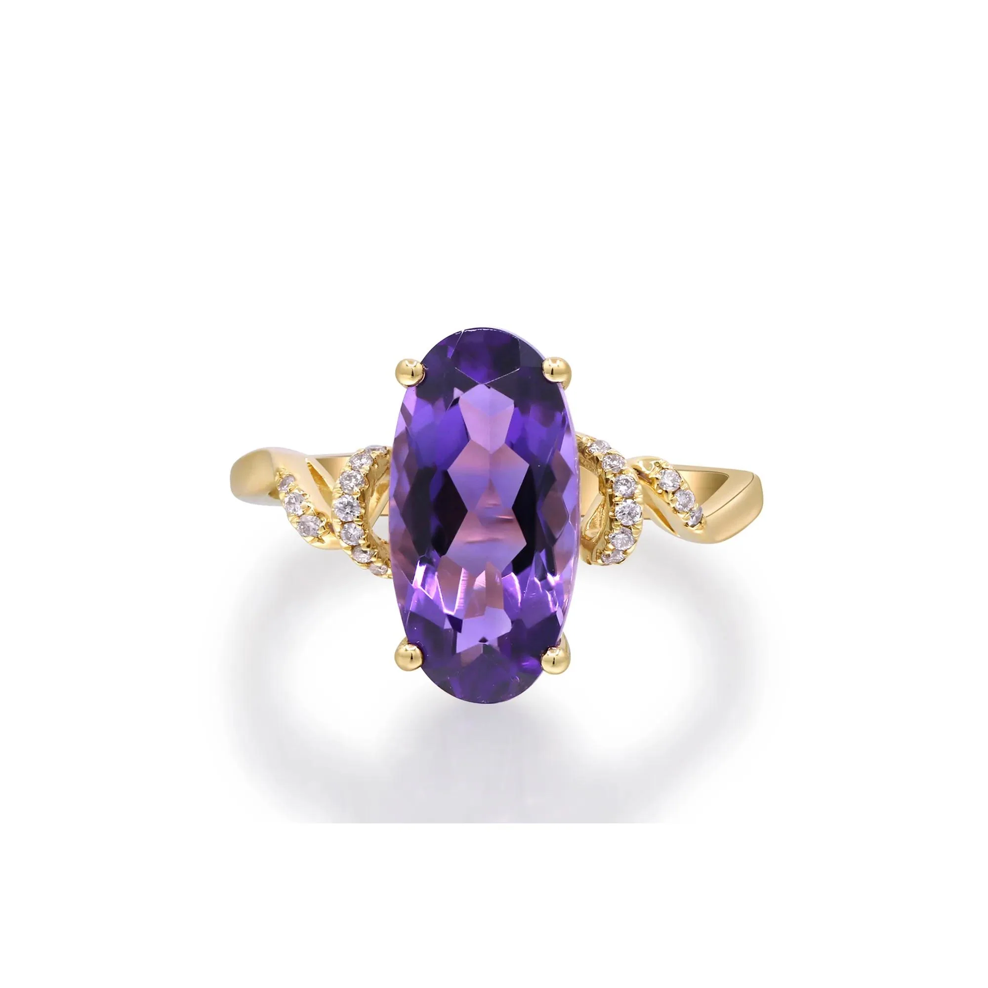 Amethyst and Diamond Accent Ring 10K Yellow Gold Round Brilliant Cut Size 7.5 2mm - Image 5