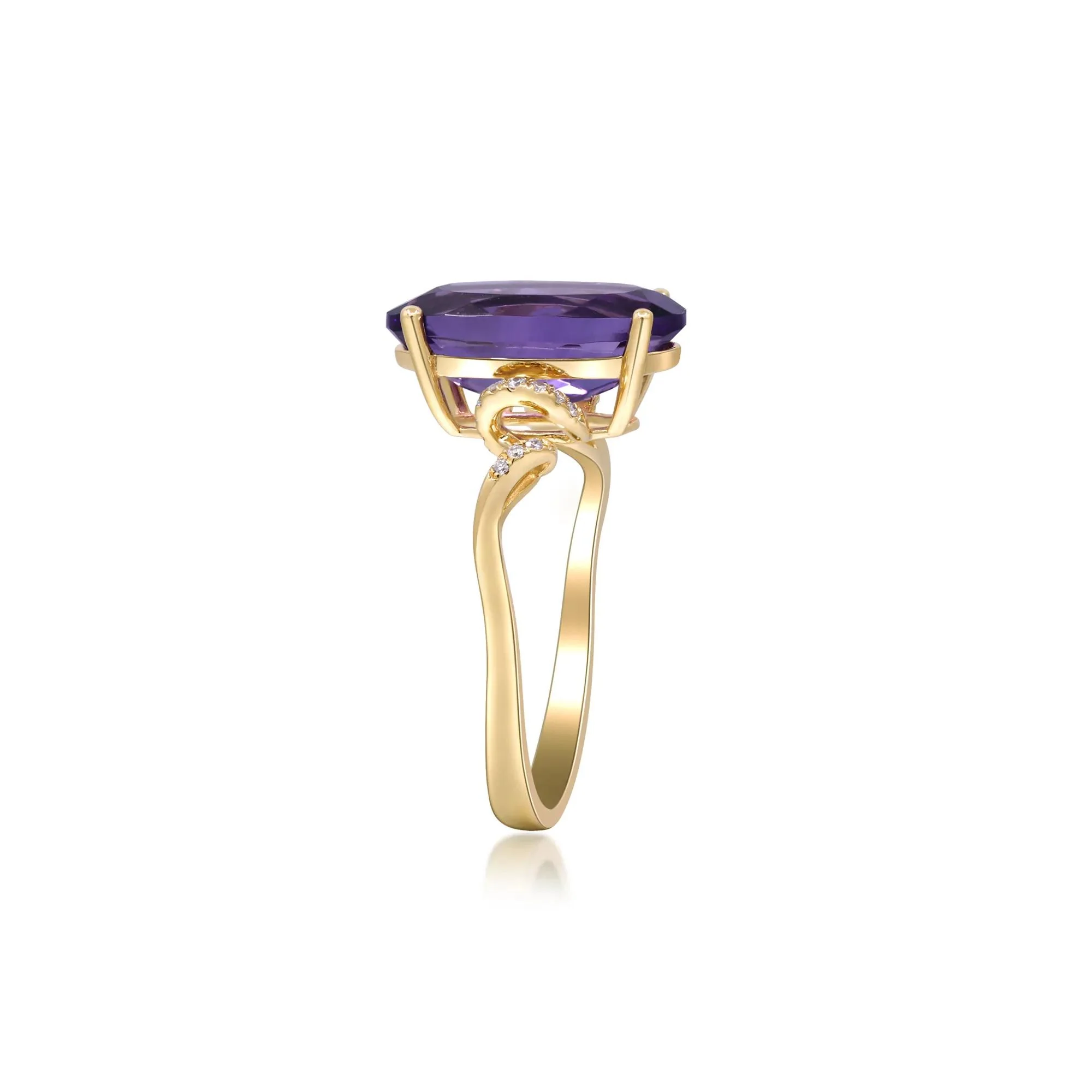 Amethyst and Diamond Accent Ring 10K Yellow Gold Round Brilliant Cut Size 8.5 2mm - Image 2