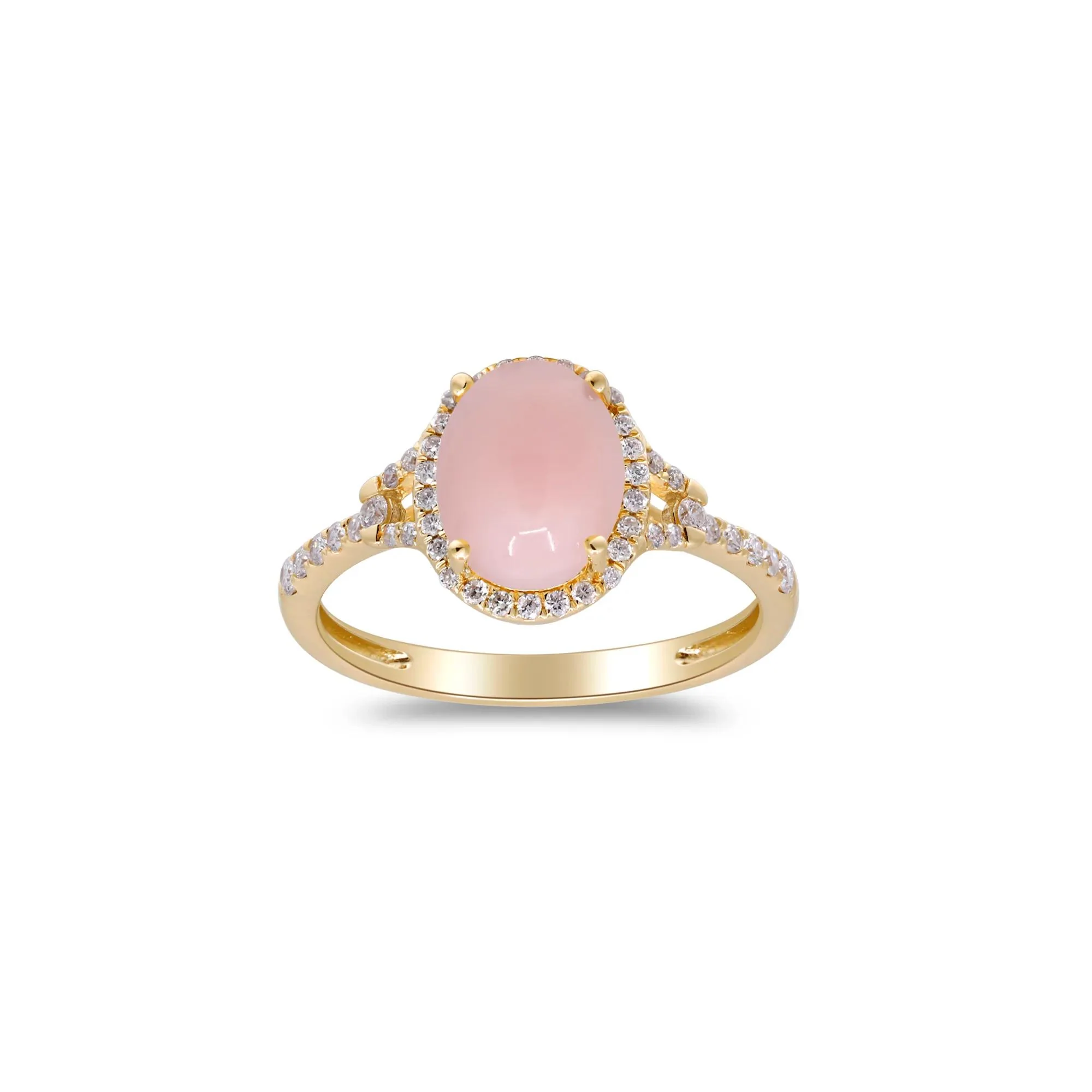 1/4 CT. Tw. Pink Opal and Diamond Halo Ring 10K Yellow Gold Size 8.5 2mm