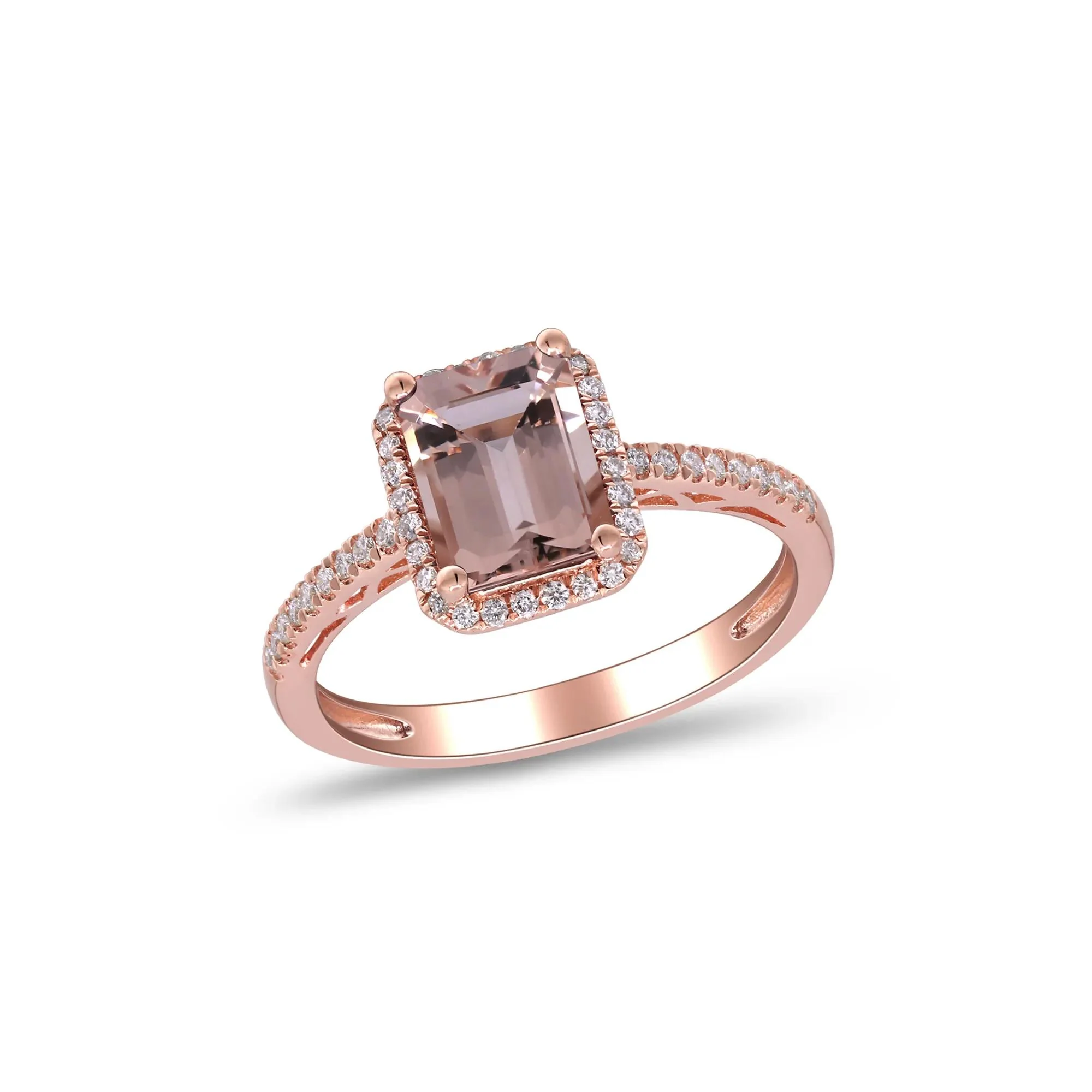1/5 CT. Tw. Morganite and Diamond Halo Ring 10K Rose Gold Round Brilliant Cut Size 8.5 2mm - Image 3