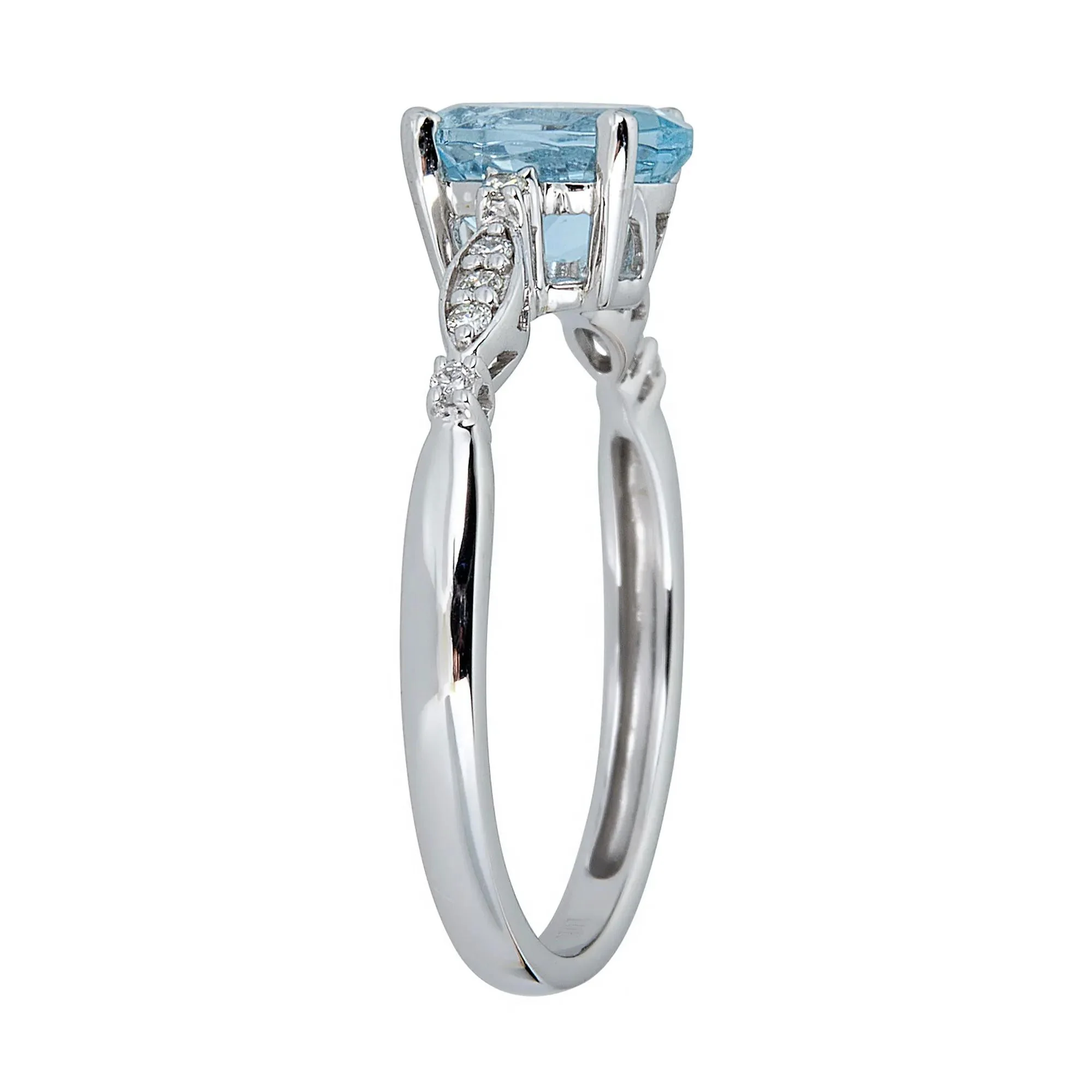 Aquamarine and Diamond Accent Ring 10K White Gold Size 6.5 2mm