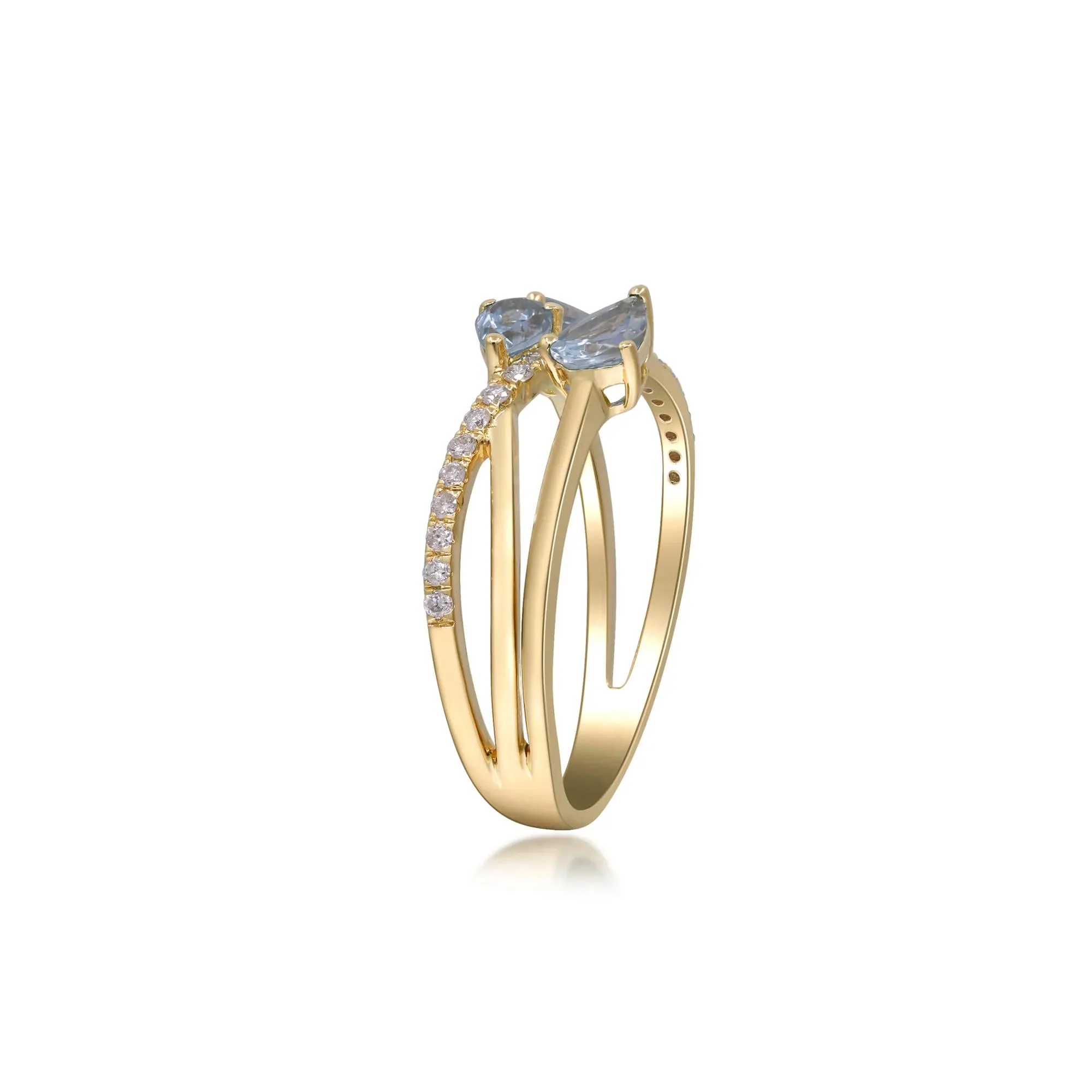 1/7 CT. Tw. Aquamarine and Diamond Ring 10K Yellow Gold Size 8 2mm - Image 3