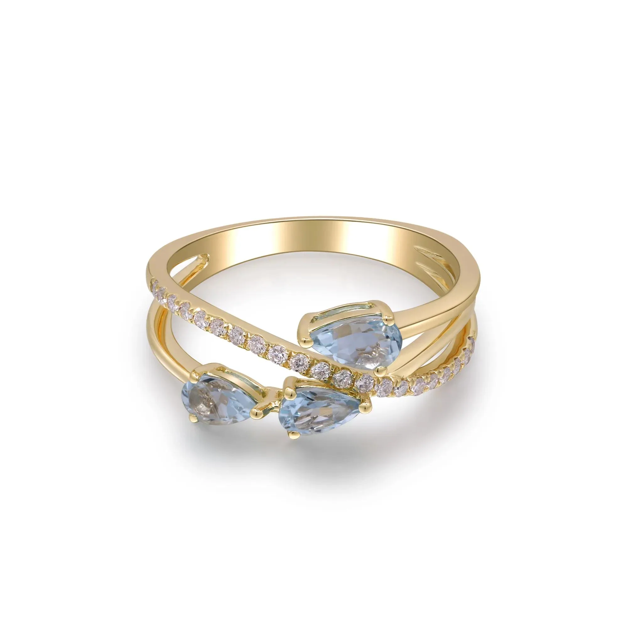 1/7 CT. Tw. Aquamarine and Diamond Ring 10K Yellow Gold Size 8.5 2mm - Image 5