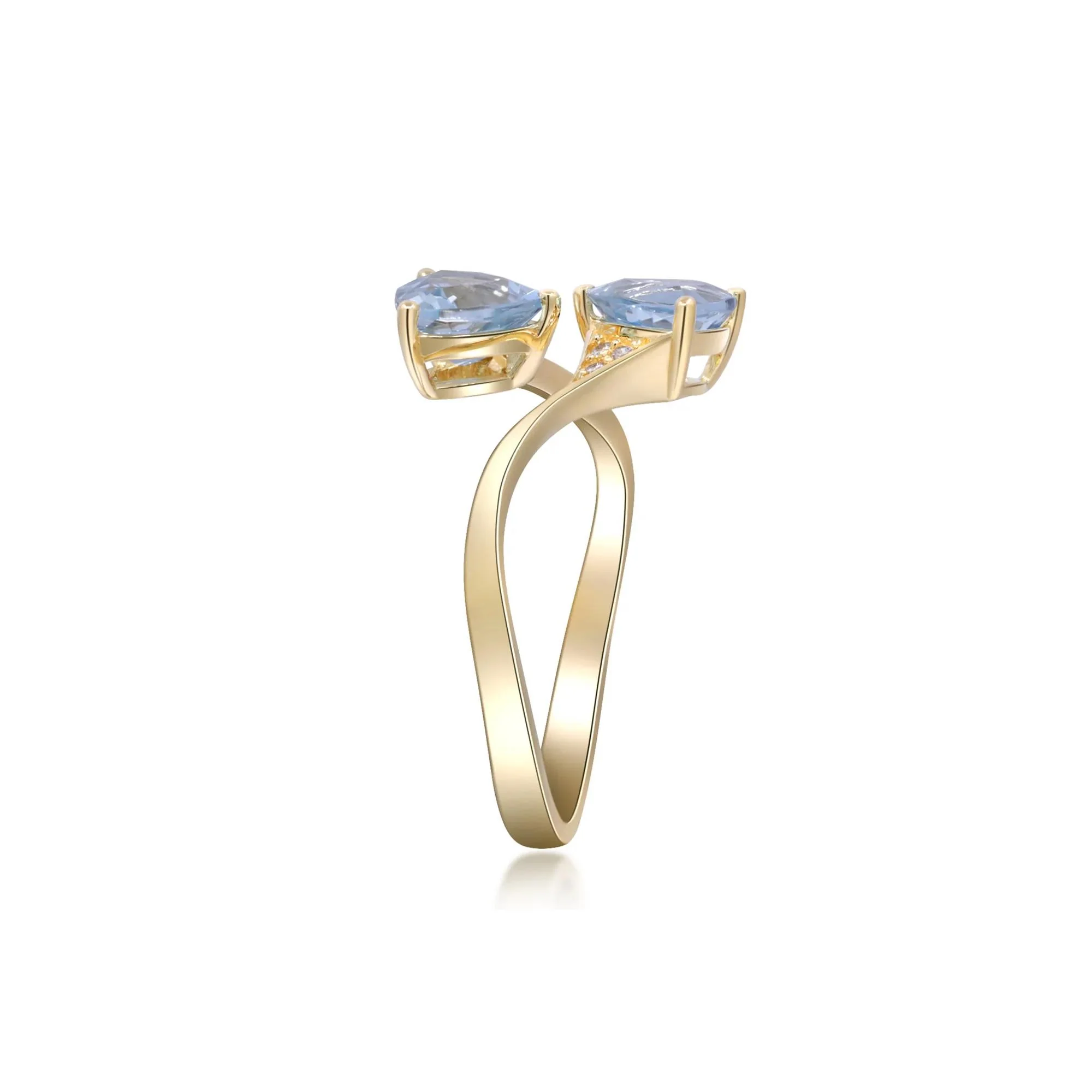 Aquamarine and Diamond Accent Bypass Ring 10K Yellow Gold Size 10 2mm - Image 3