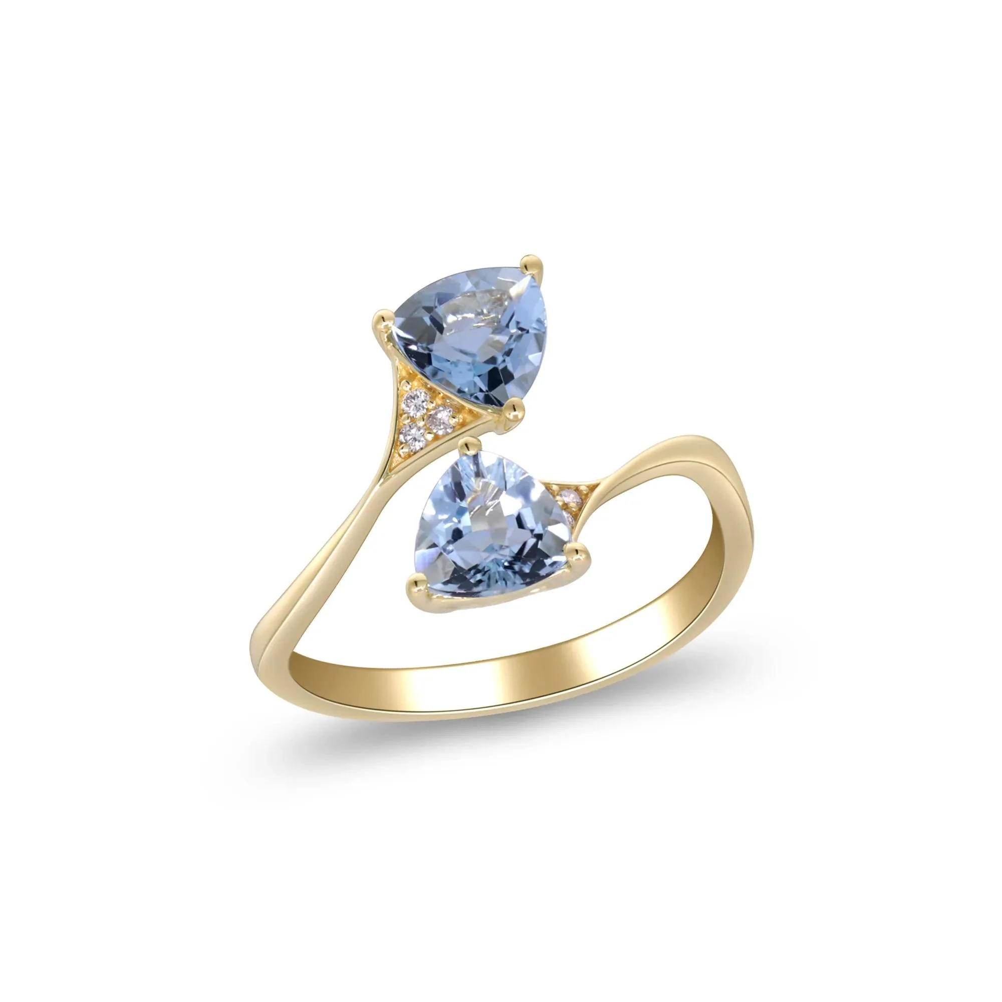 Aquamarine and Diamond Accent Bypass Ring 10K Yellow Gold Size 9.5 2mm - Image 4
