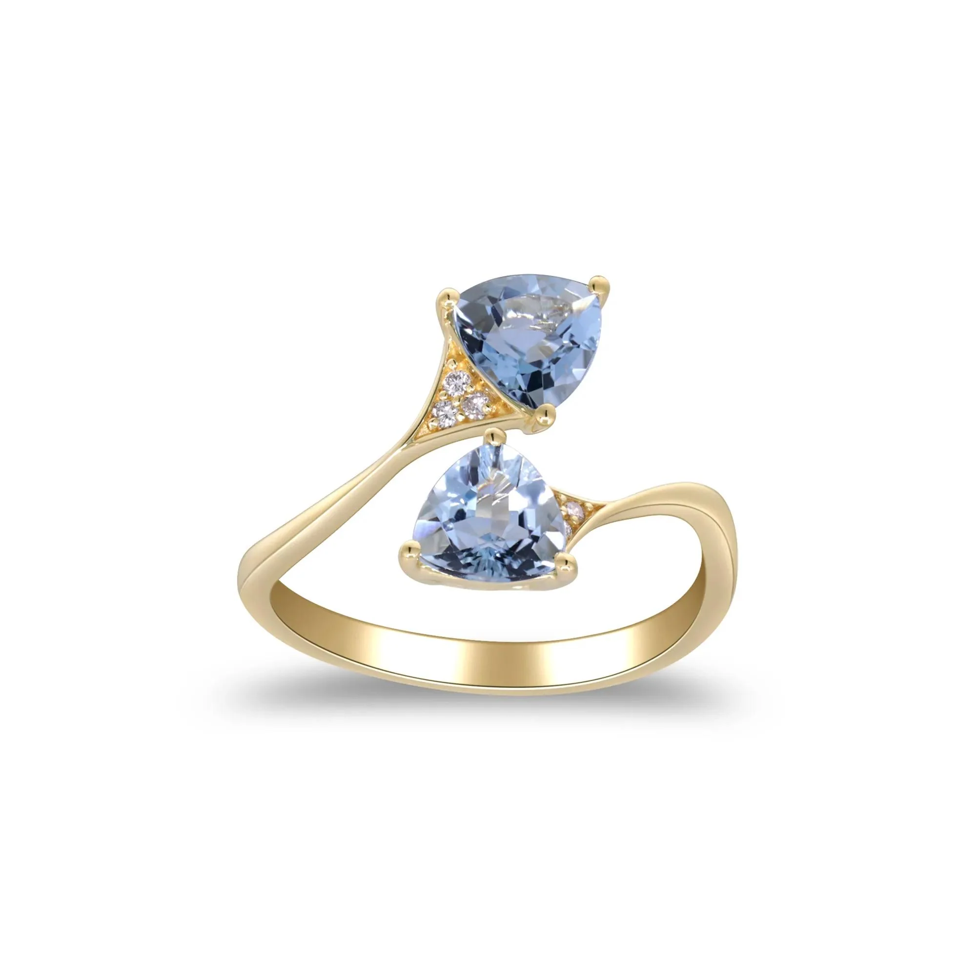 Aquamarine and Diamond Accent Bypass Ring 10K Yellow Gold Size 9.5 2mm - Image 5