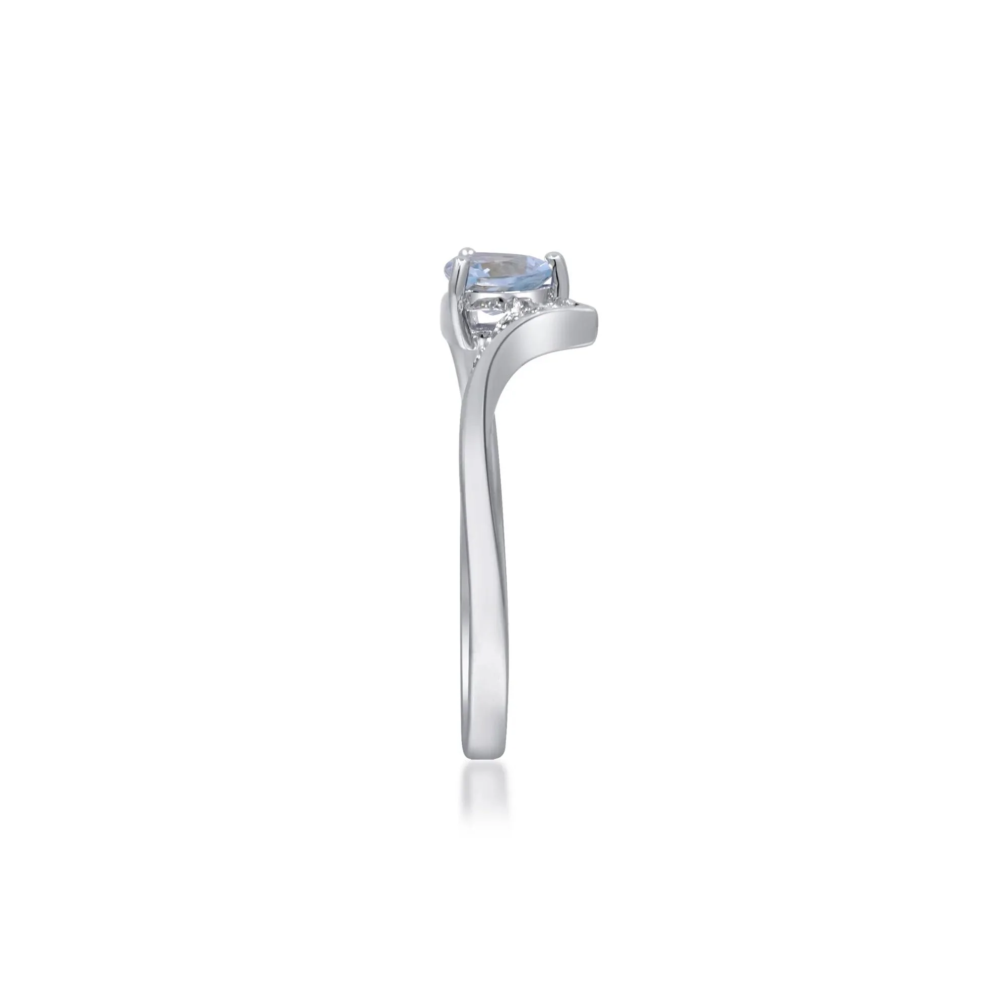 Aquamarine and Diamond Accent Bypass Ring .925 Sterling Silver White Size 6.5 2mm - Image 3
