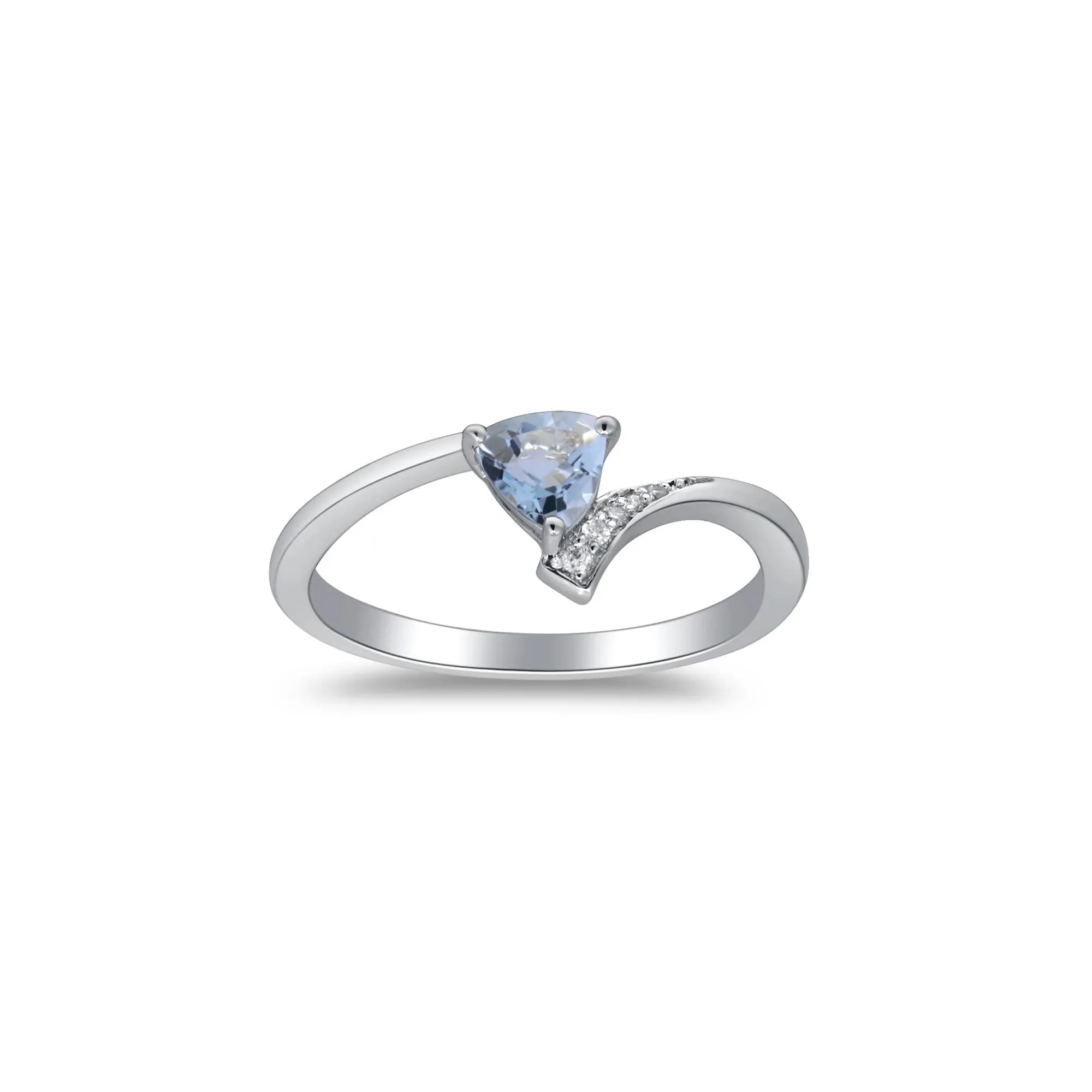 Aquamarine and Diamond Accent Bypass Ring .925 Sterling Silver White Size 8.5 2mm