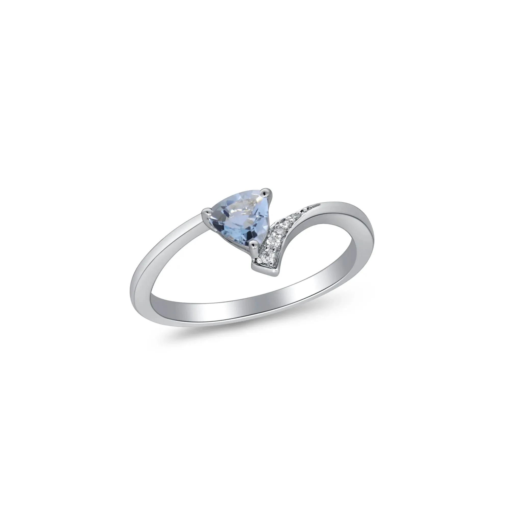 Aquamarine and Diamond Accent Bypass Ring .925 Sterling Silver White Size 8.5 2mm - Image 5