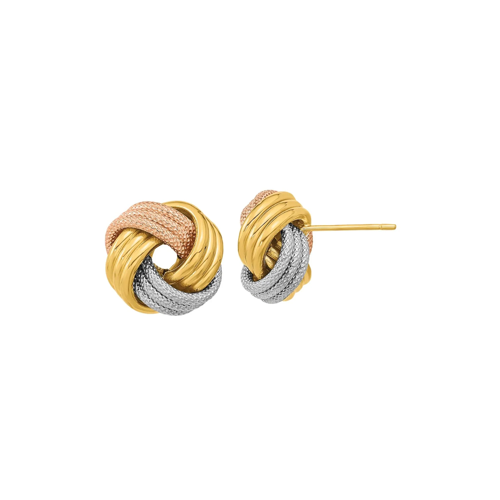 Knot Stud Earrings 14K Yellow White and Rose Gold Size 12.50mm
