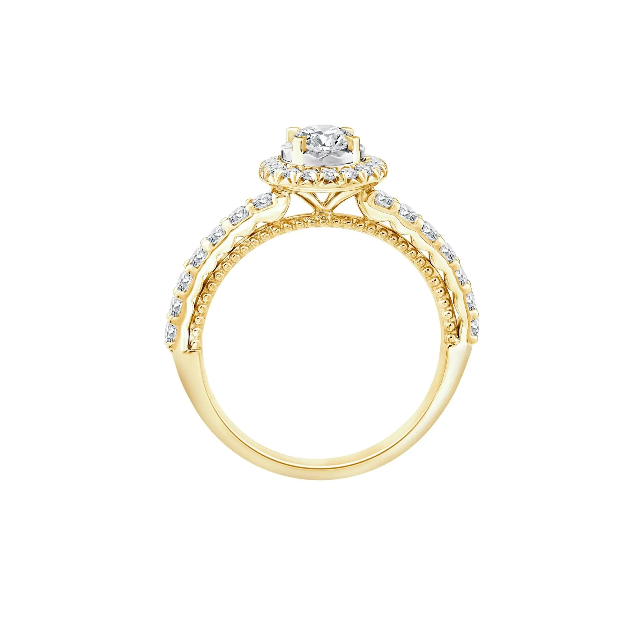 1 CT. Tw. Oval Diamond Halo Engagement Ring 10K Yellow Gold Round Brilliant Cut Size 8.5 1mm - Image 2
