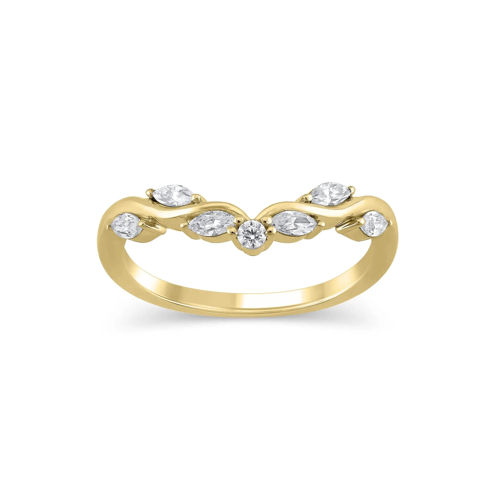 1/3 CT. Tw. Lab Grown Diamond Contour Band Ring 14K Yellow Gold Round Brilliant Cut Size 8