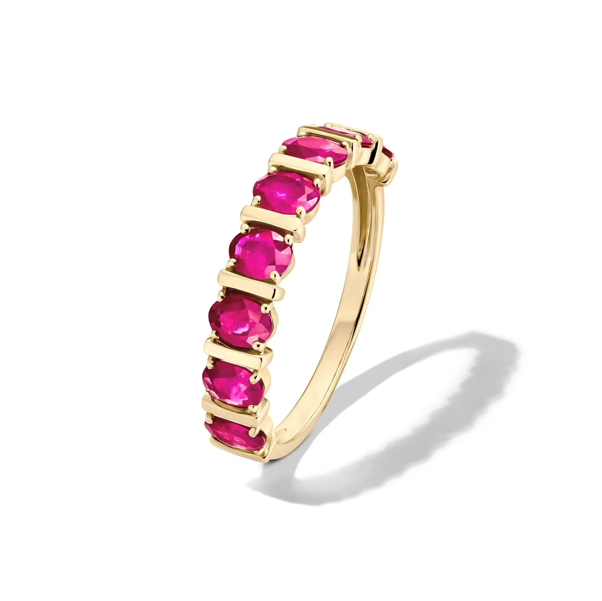 Ruby Faux-Channel Band Ring 10K Yellow Gold Size 8 1.5mm - Image 4