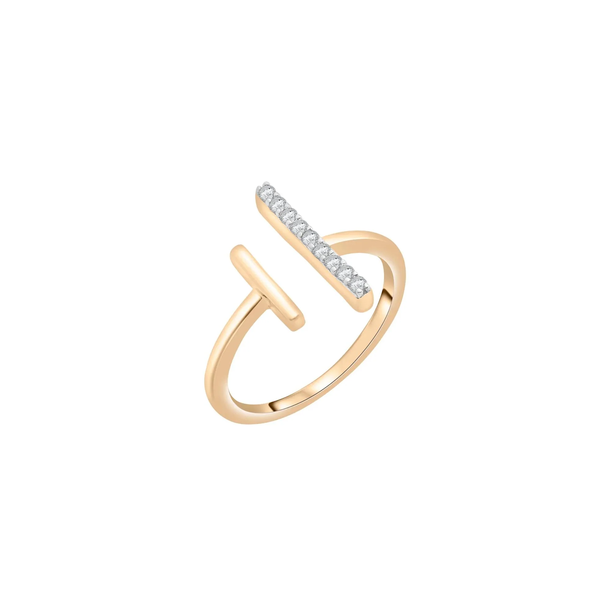 1/10 CT. Tw. Open Diamond Bar Ring 10K Yellow Gold Round Brilliant Cut Size 9 1.5mm - Image 4