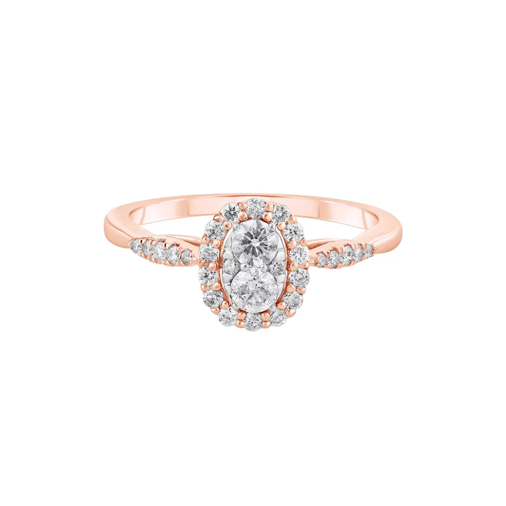 1/2 CT. Tw. Diamond Oval Halo Engagement Ring 10K Rose and White Gold Round Brilliant Cut Size 7