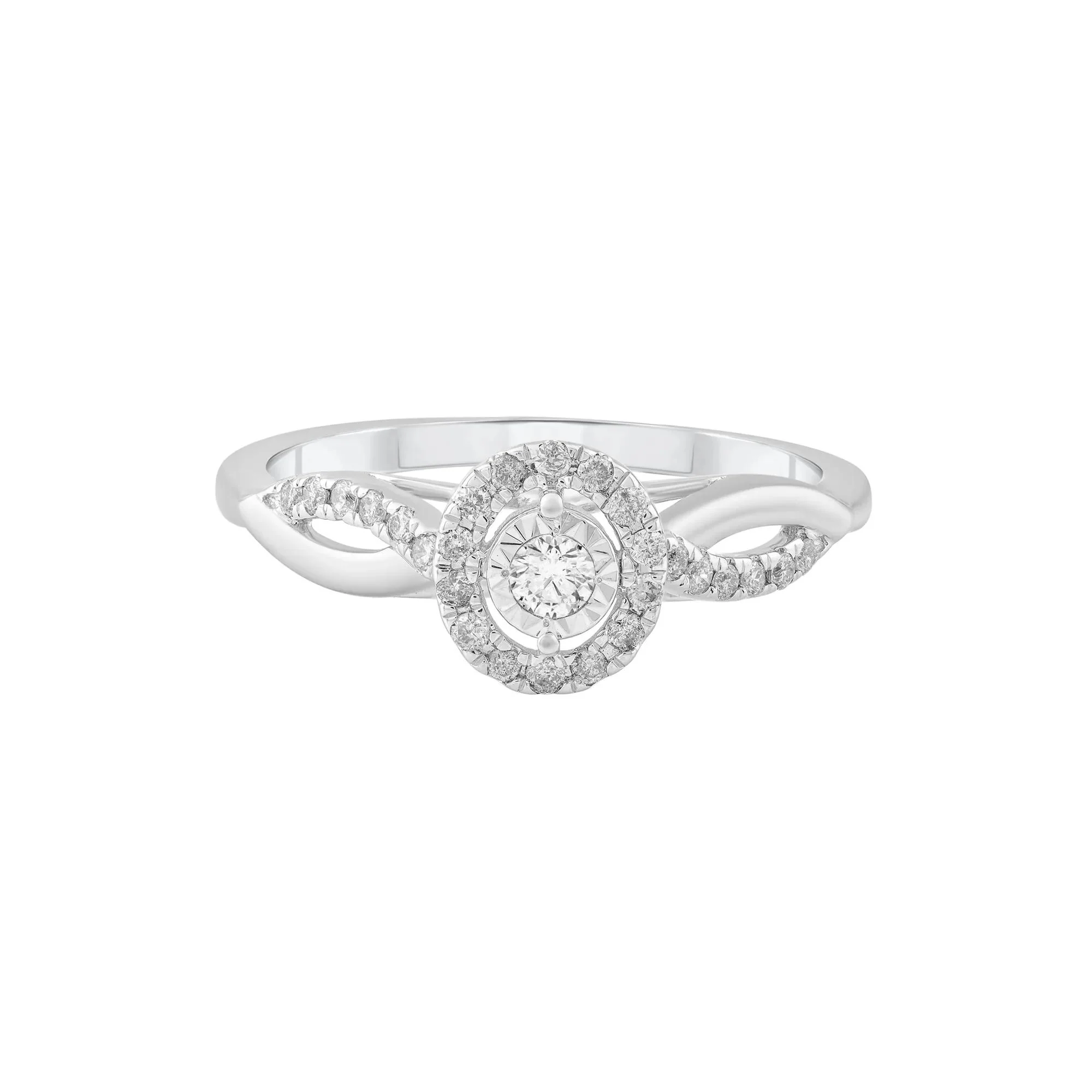 1/4 CT. Tw. Diamond Halo Promise Ring 10K White Gold Round Brilliant Cut Size 7.5