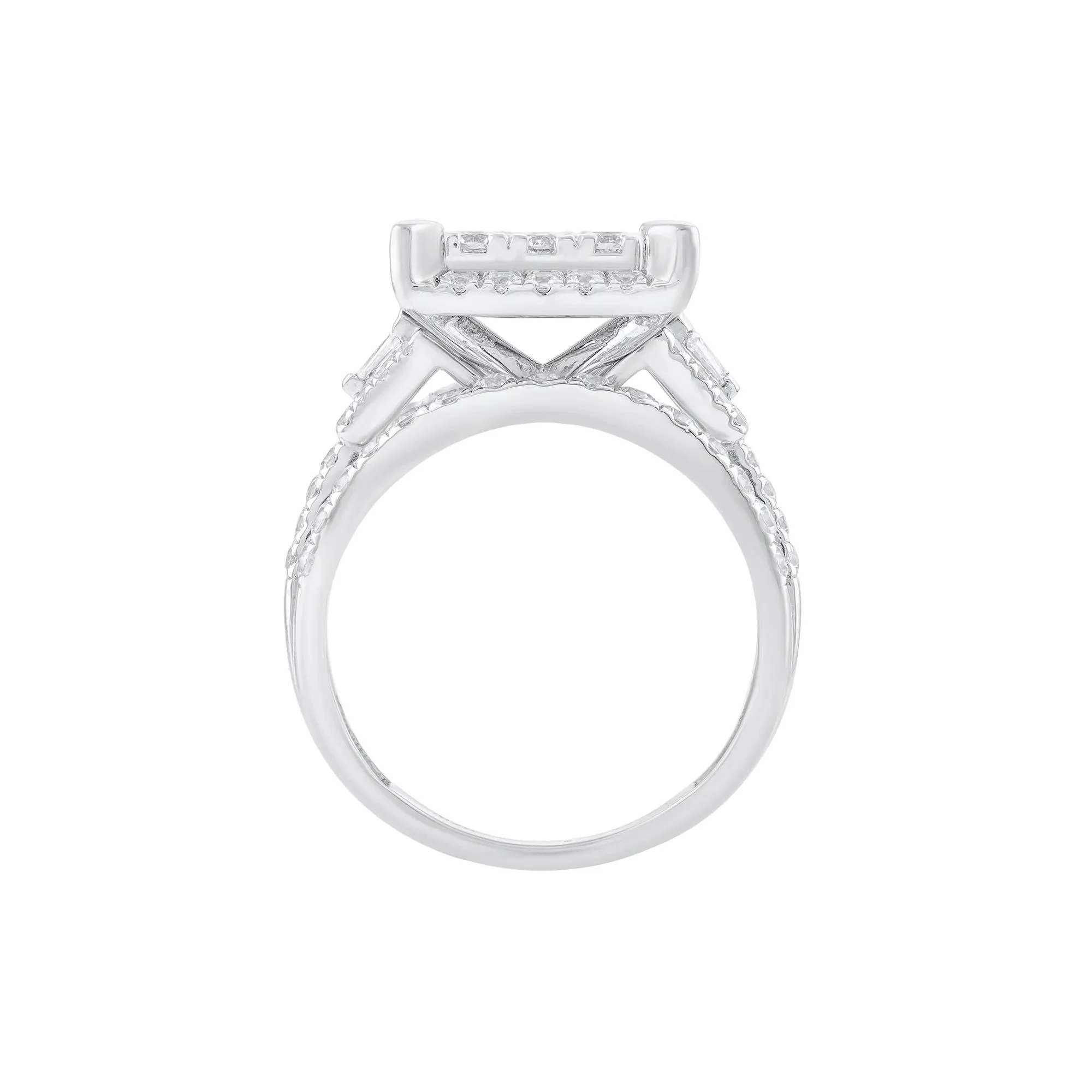 2 CT. Tw. Diamond Composite Multi-Row Engagement Ring 10K White Gold Round Brilliant Cut Size 6.5 - Image 2