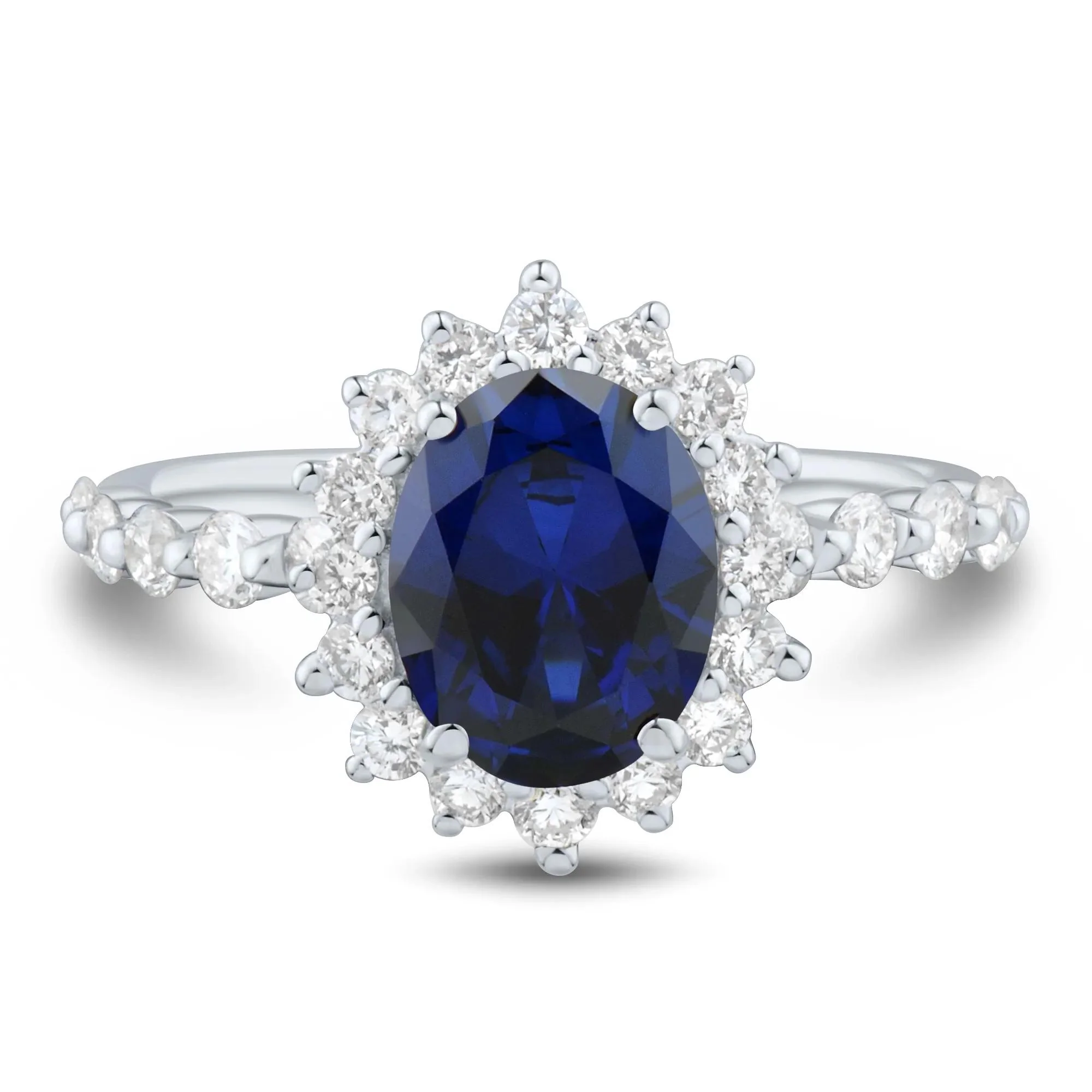 5/8 CT. Tw. Lab-Created Blue Sapphire and Lab Grown Diamond Halo Ring 10K White Gold Size 6.5 2mm