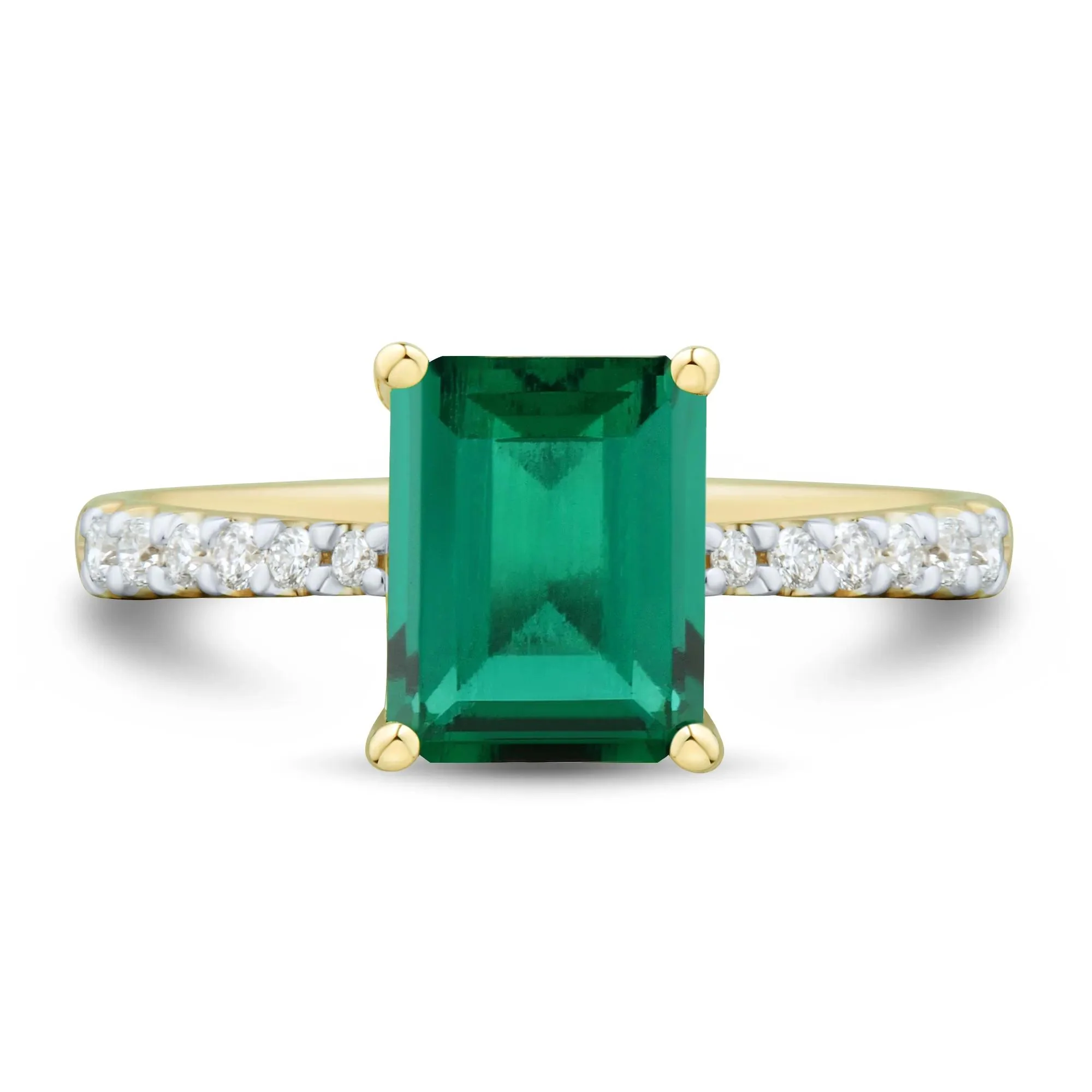 1/5 CT. Tw. Lab-Created Emerald and Lab Grown Diamond Ring 10K Yellow Gold Round Brilliant Cut Size 9 1mm