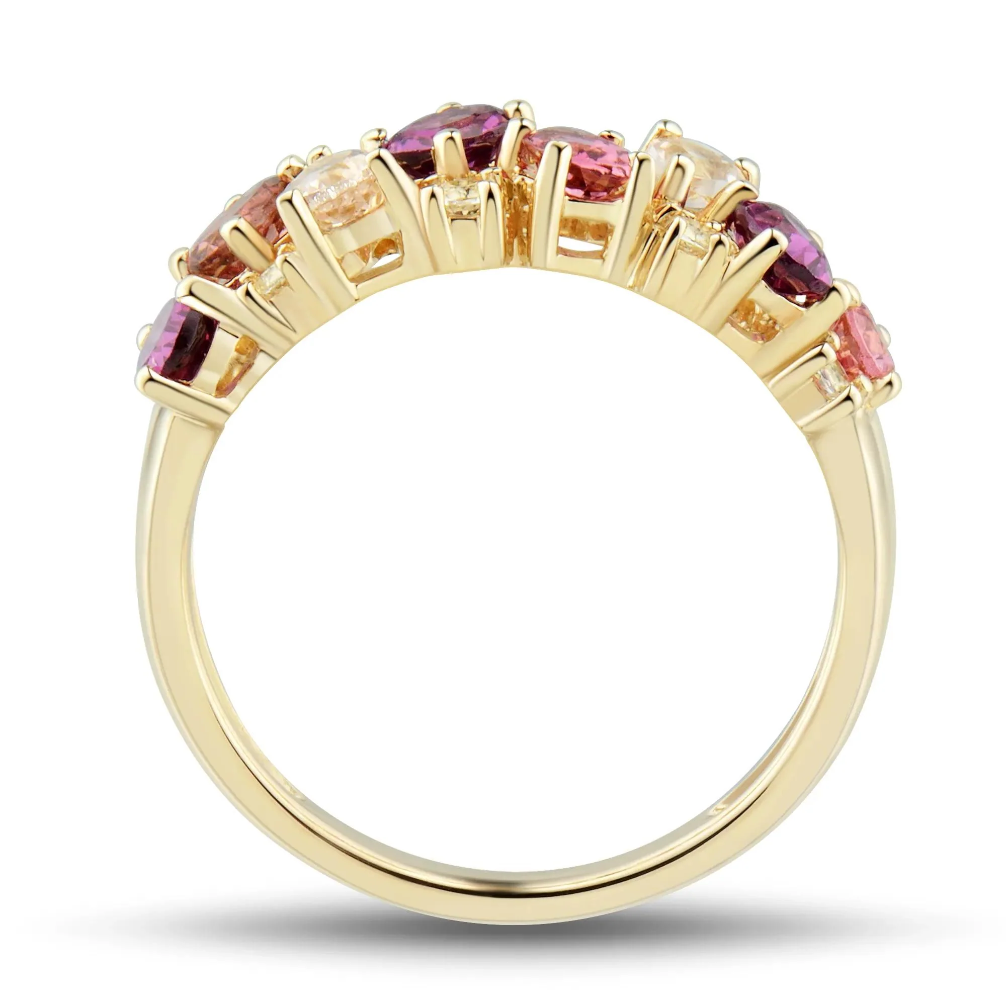 Multi-Shape Pink Morganite Pink Tourmaline Red Garnet and White Topaz Ring 10K Yellow Gold Size 6.5 1mm - Image 2