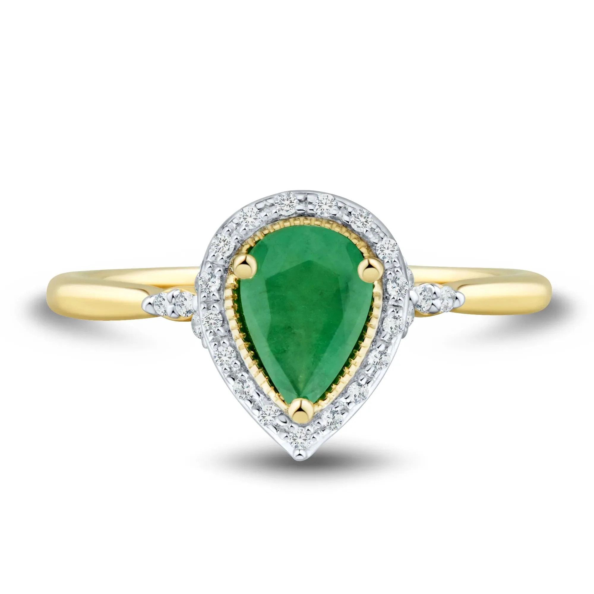 1/10 CT. Tw. Pear-Shaped Emerald and Diamond Ring 10K Yellow Gold Size 9 1mm