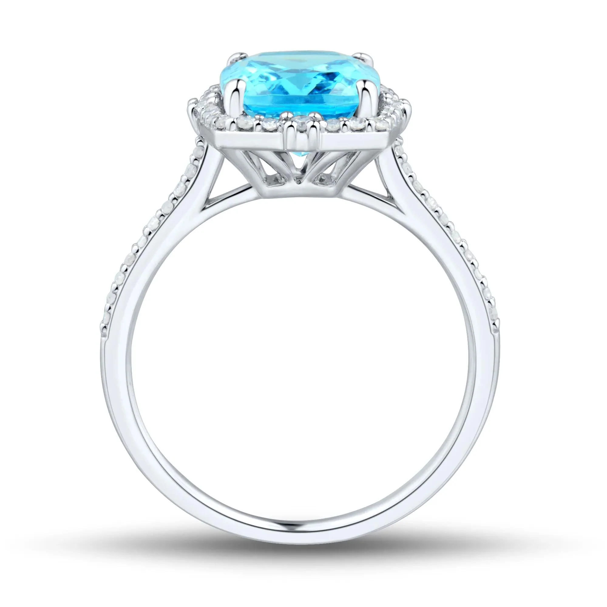 1/5 CT. Tw. Blue Topaz Cushion-Cut Diamond Halo Ring 10K White Gold Round Brilliant Cut Size 6 1mm - Image 2