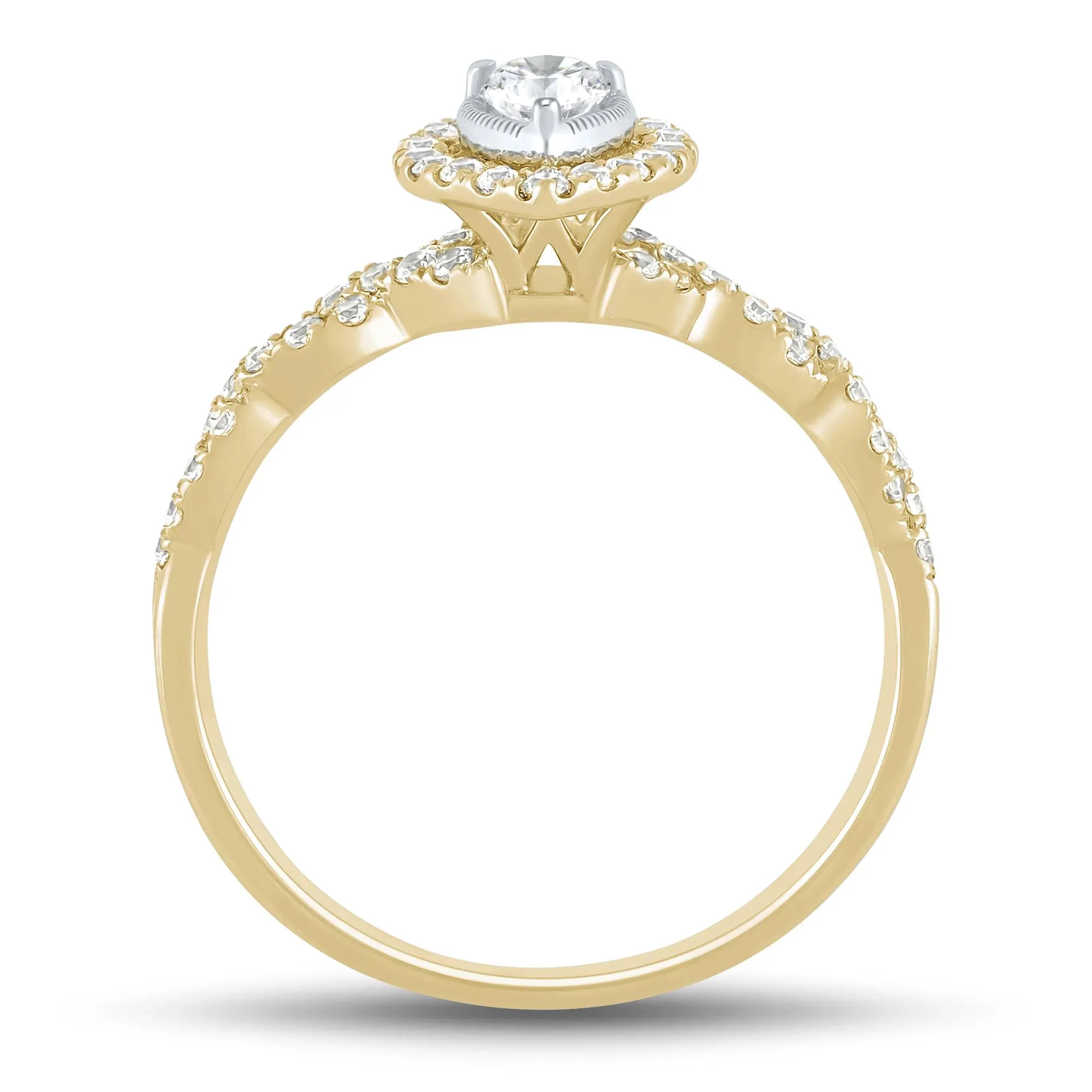 1/2 CT. Tw. Pear-Shaped Diamond Engagement Ring 10K Yellow Gold Round Brilliant Cut Size 8 1mm - Image 2
