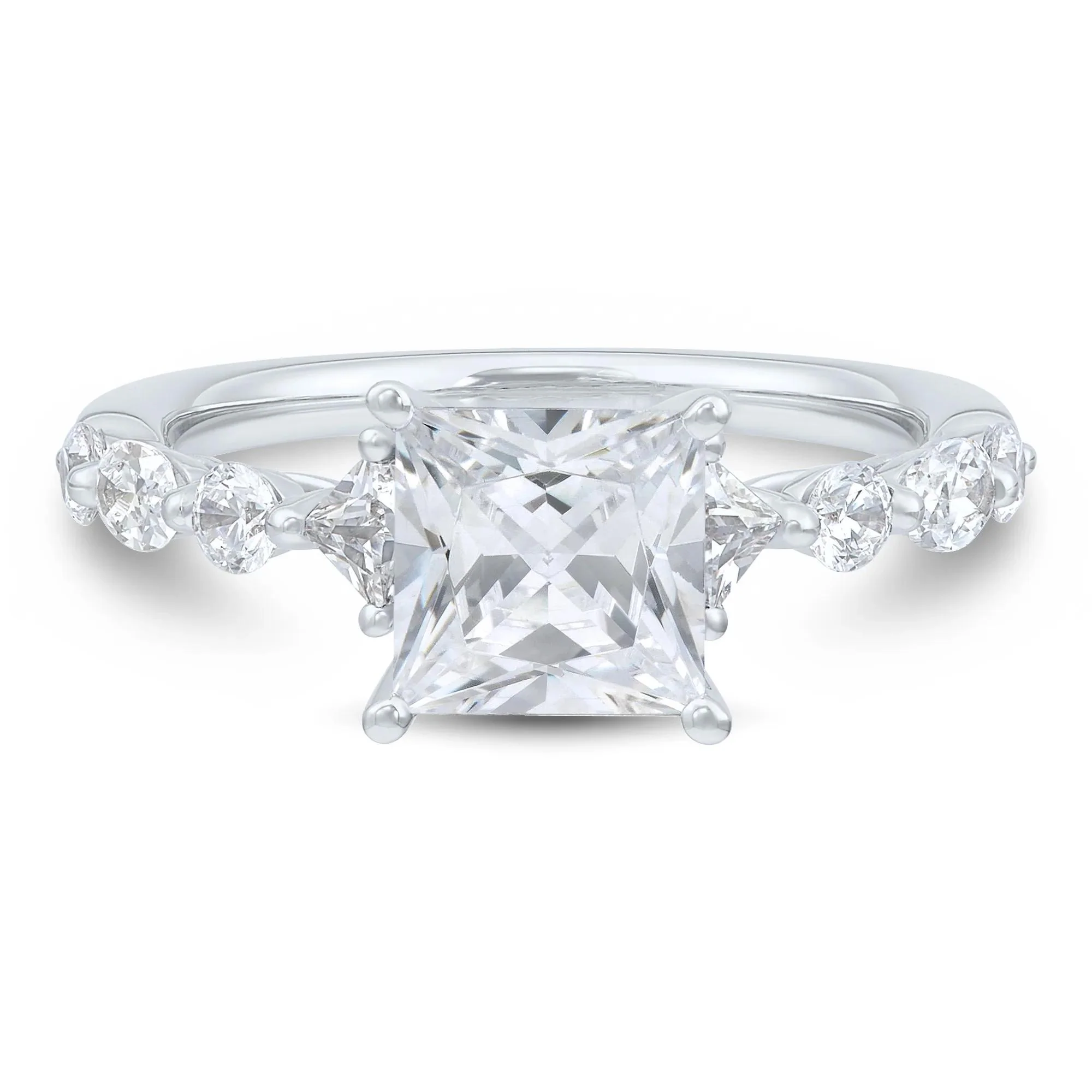 2 3/4 CT. Tw. Princess-Cut Lab Grown Diamond Engagement Ring 14K White Gold Round Brilliant Cut Size 6.5 1mm