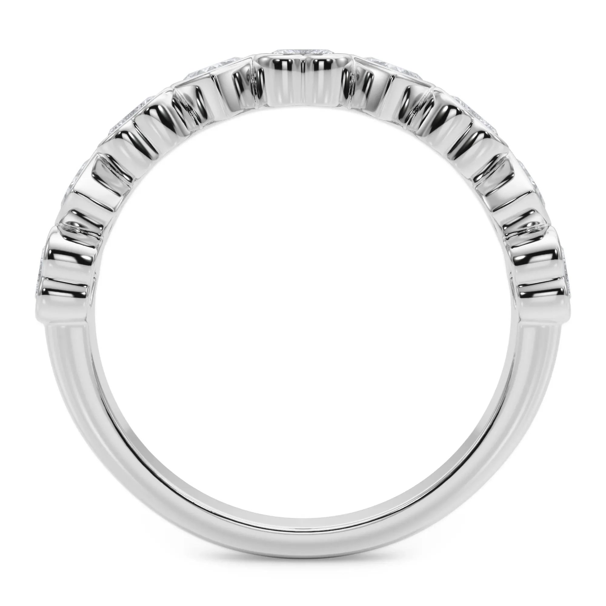 1 CT. Tw. Lab Grown Diamond Heart Bezel Half Eternity Band Ring 14K White Gold Size 9 2.5mm - Image 2