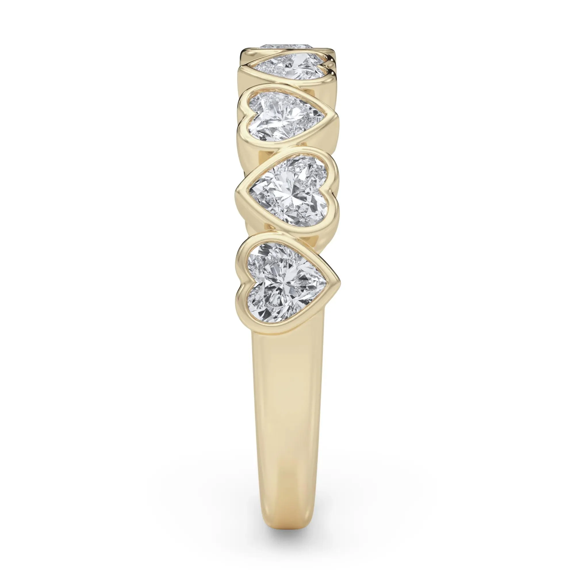 1 CT. Tw. Lab Grown Diamond Heart Bezel Half Eternity Band Ring 14K Yellow Gold Size 4 2.5mm - Image 3