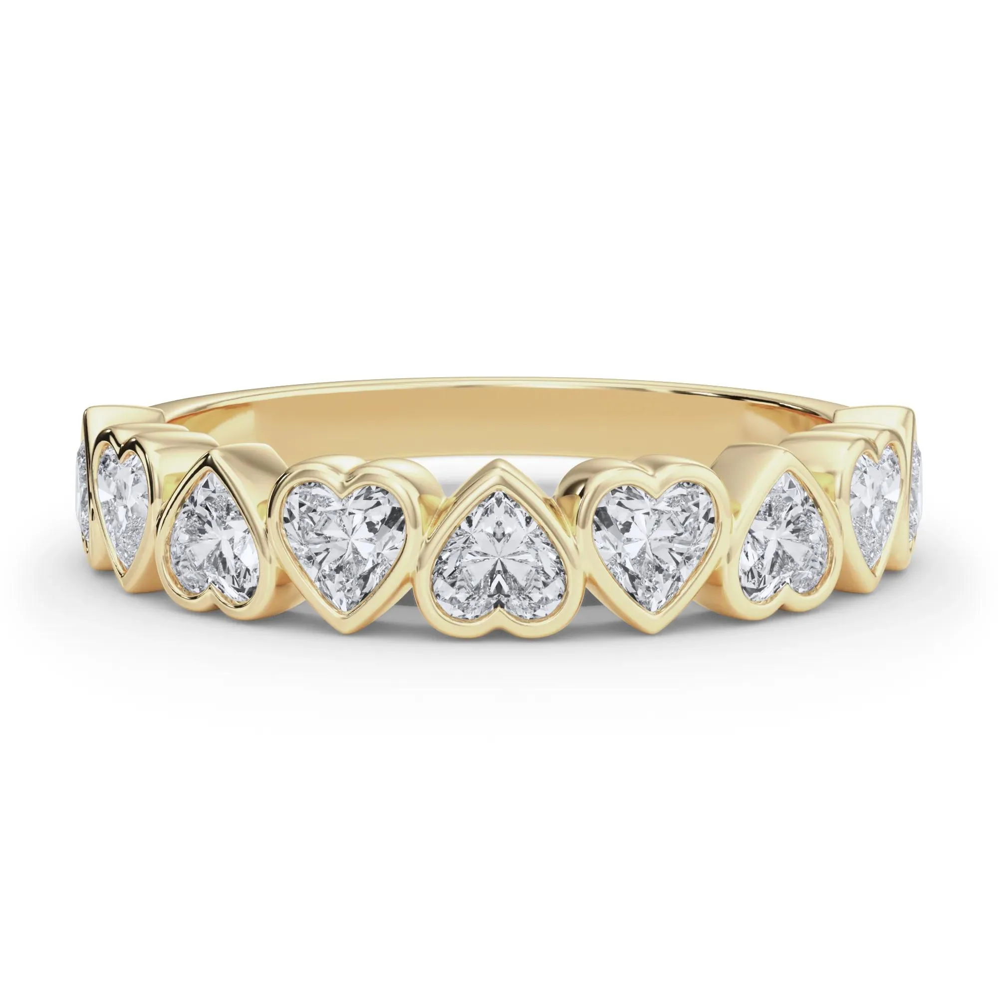 1 CT. Tw. Lab Grown Diamond Heart Bezel Half Eternity Band Ring 14K Yellow Gold Size 5 2.5mm