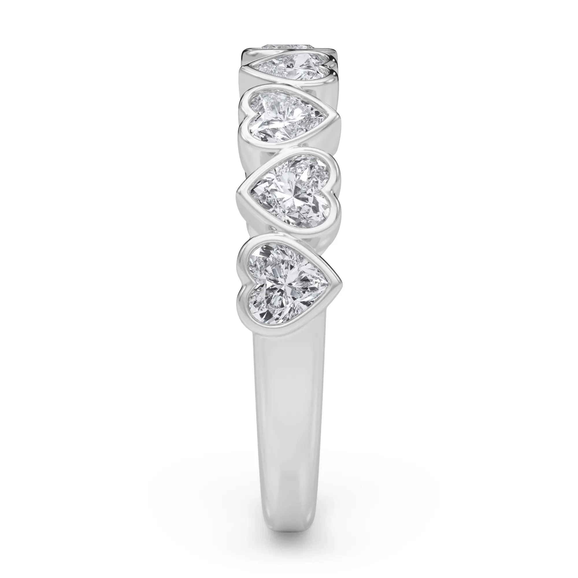 1 CT. Tw. Lab Grown Diamond Heart Bezel Half Eternity Band Ring Platinum White Size 4 2.5mm - Image 3