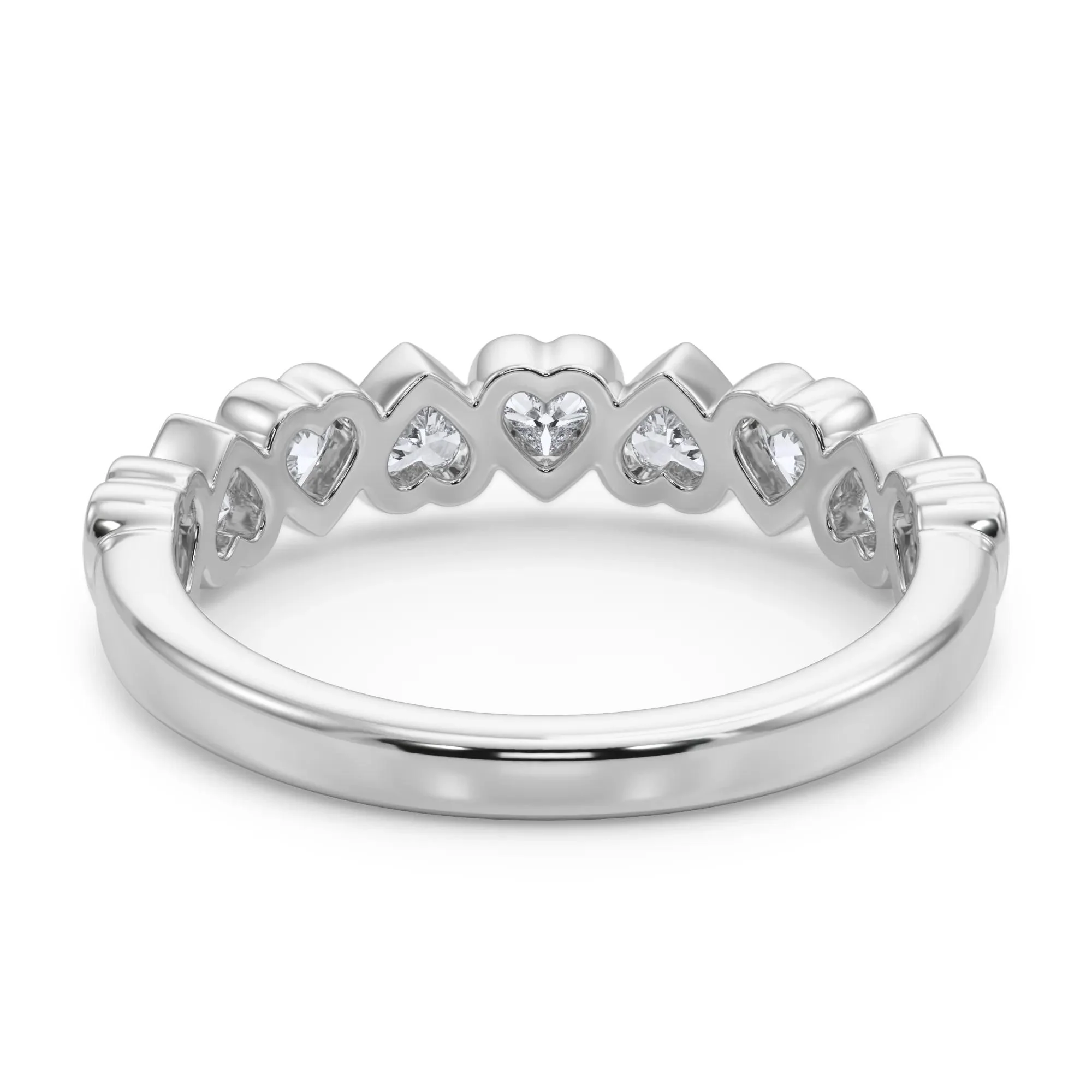 1 CT. Tw. Lab Grown Diamond Heart Bezel Half Eternity Band Ring Platinum White Size 4 2.5mm - Image 4