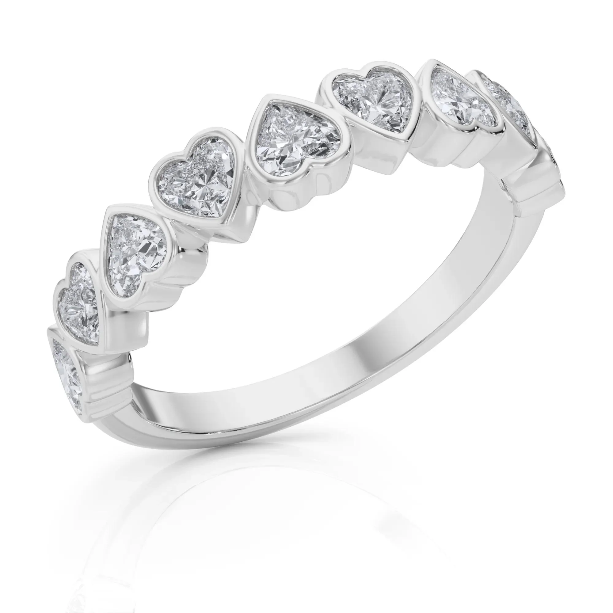 1 CT. Tw. Lab Grown Diamond Heart Bezel Half Eternity Band Ring Platinum White Size 4 2.5mm - Image 5