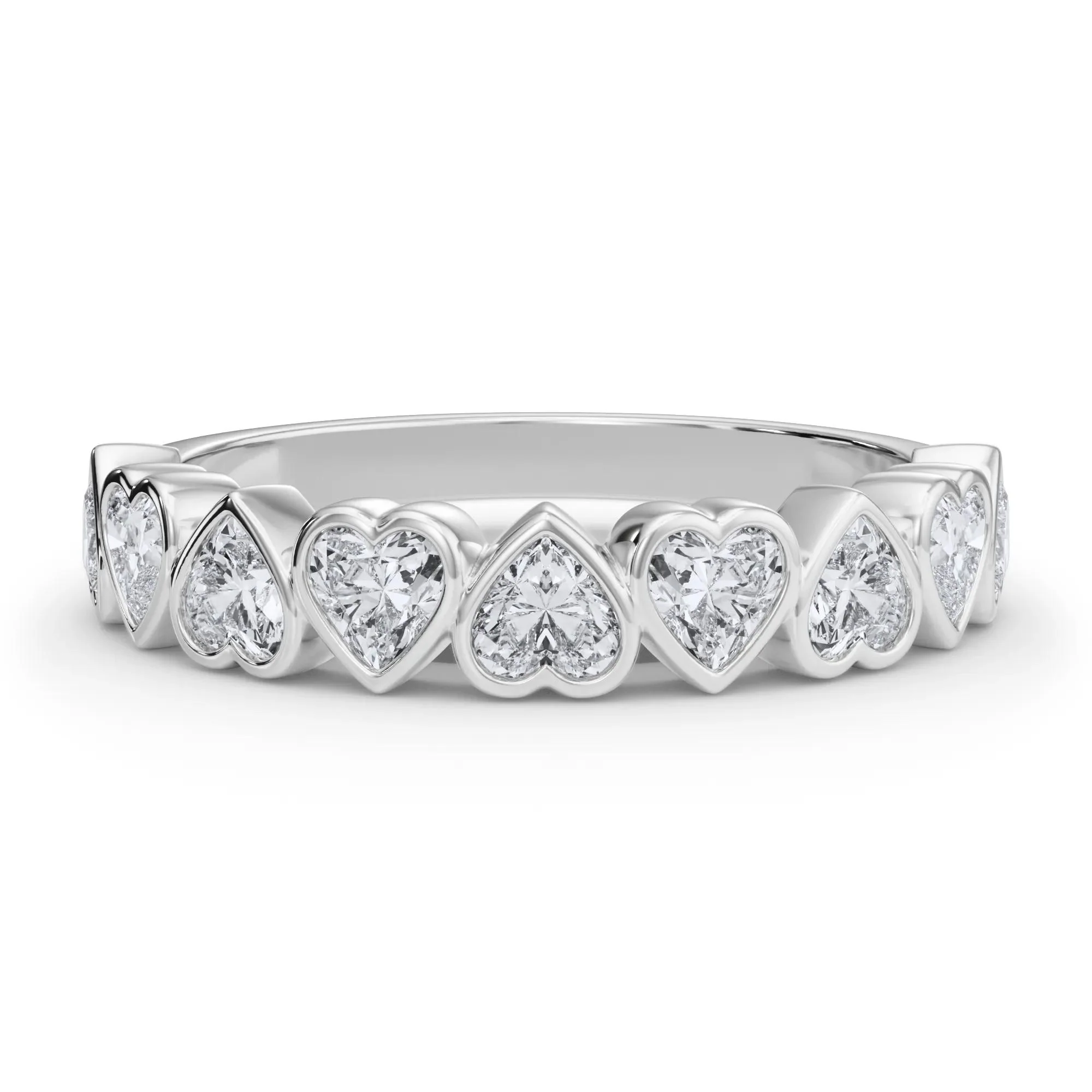 1 CT. Tw. Lab Grown Diamond Heart Bezel Half Eternity Band Ring Platinum White Size 8 2.5mm