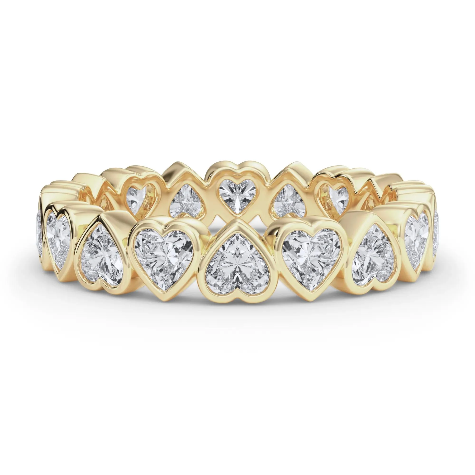 2 CT. Tw. Lab Grown Diamond Heart Bezel Eternity Band Ring 14K Yellow Gold Size 7.5 2.5mm