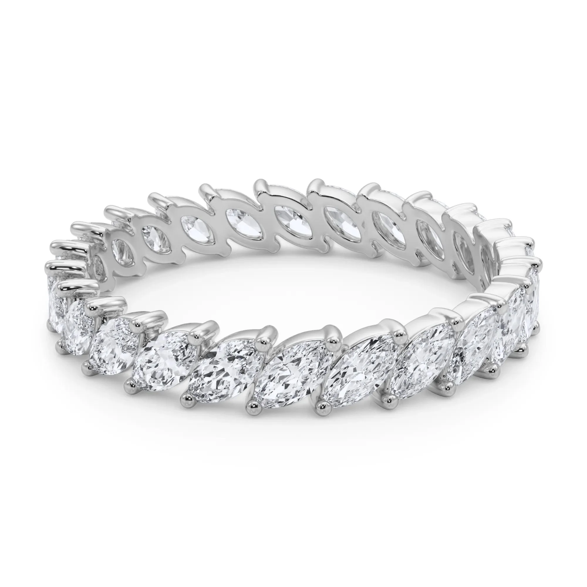 2 CT. Tw. Lab Grown Diamond Marquise Slant Eternity Band Ring Platinum White Size 4.5 4mm - Image 4