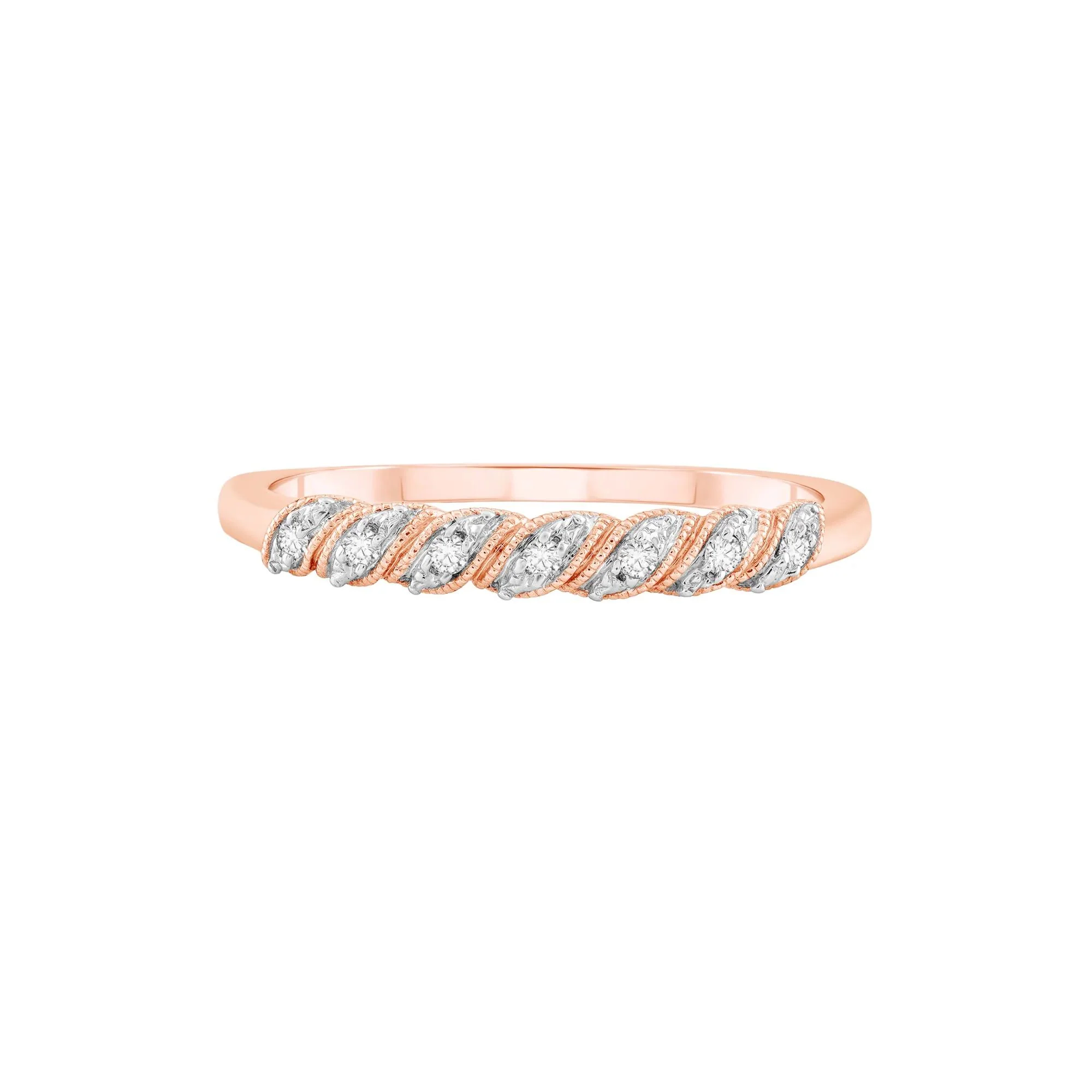 Diamond Accent Twist Stack Band Ring 10K Rose Gold Size 7