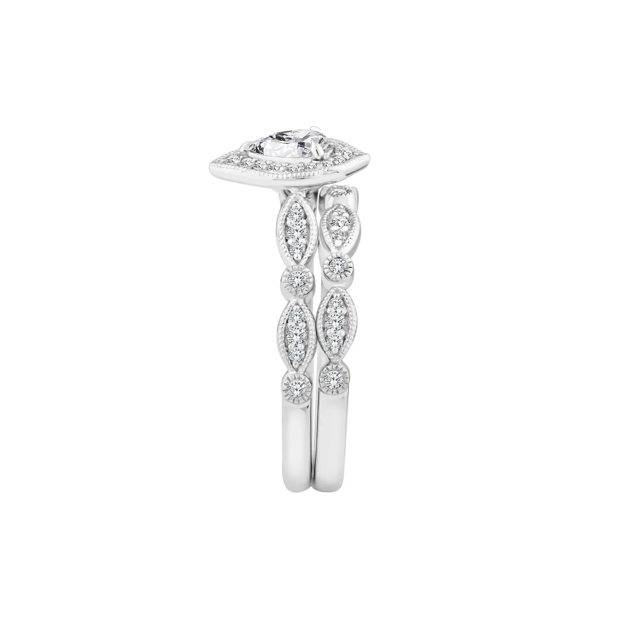 5/8 CT. Tw. Pear-Shaped Diamond Engagement Set 14K White Gold Ring Size 6.5 2mm - Image 3