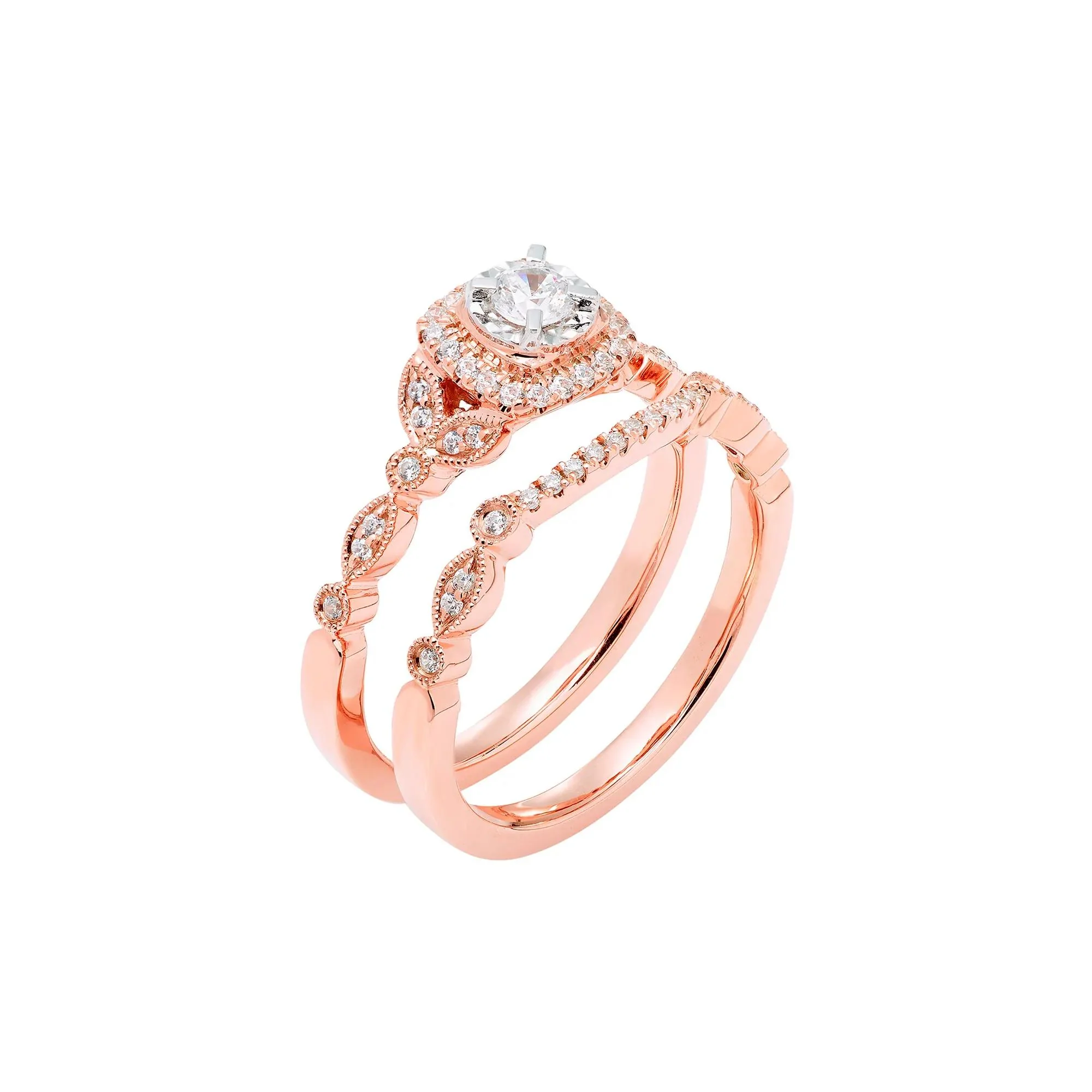 3/8 CT. Tw. Diamond Engagement Set 10K Rose Gold Ring Round Brilliant Cut Size 9 - Image 4