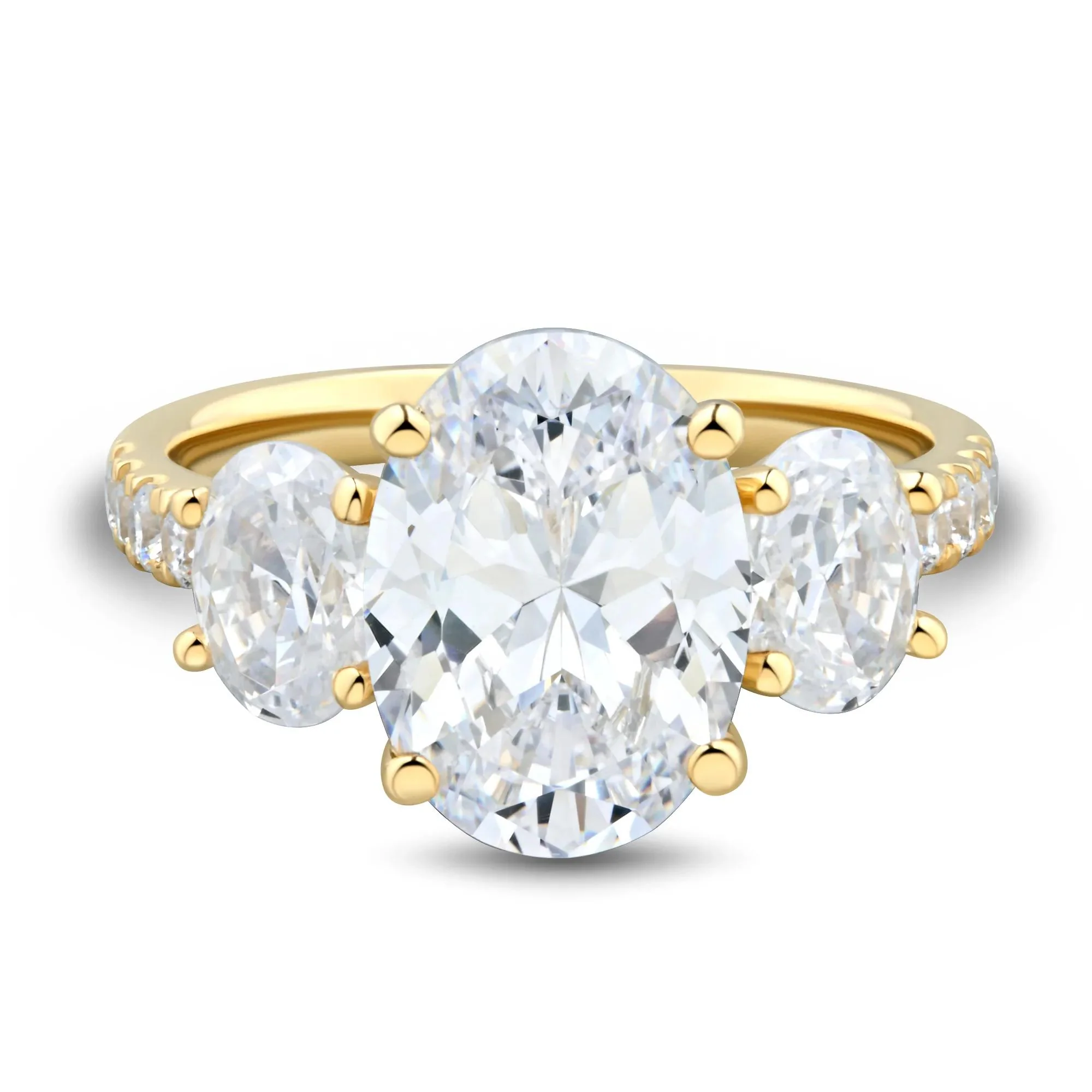 4 1/4 CT. Tw. Lab Grown Diamond Three-Stone Engagement Ring 14K Yellow Gold Round Brilliant Cut Size 7 1.5mm