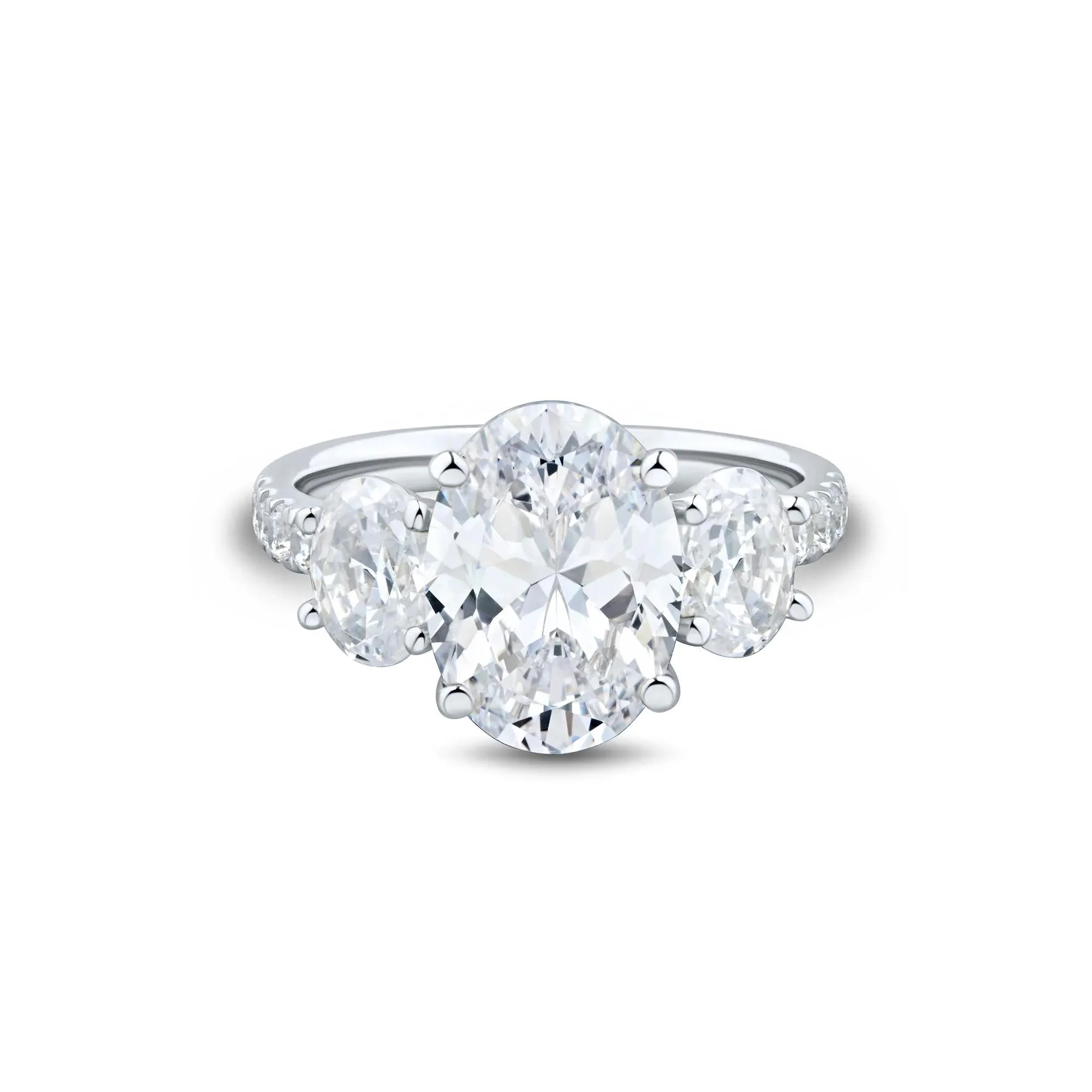 4 1/4 CT. Tw. Lab Grown Diamond Three-Stone Engagement Ring 14K White Gold Round Brilliant Cut Size 8.5 1.5mm
