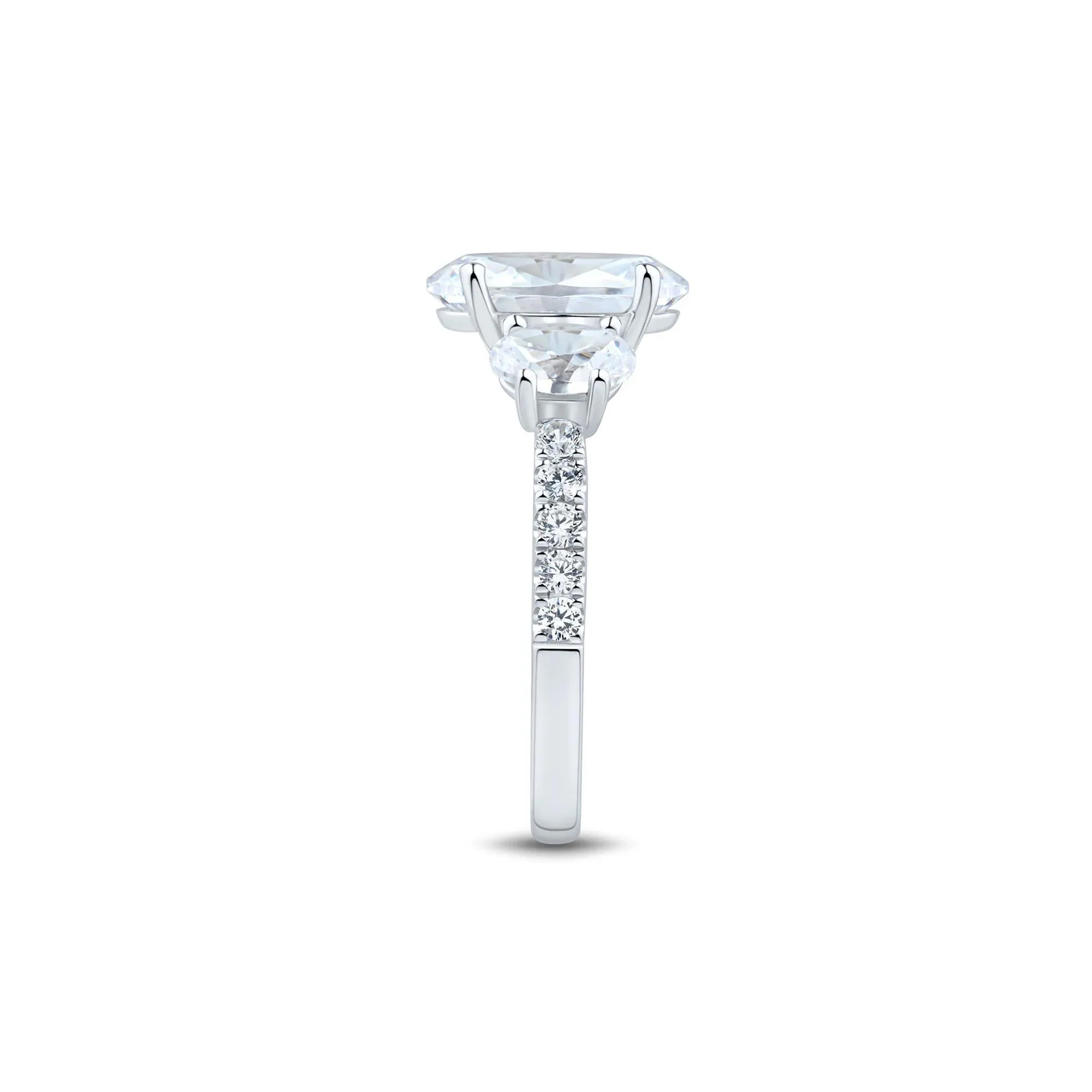4 1/4 CT. Tw. Lab Grown Diamond Three-Stone Engagement Ring 14K White Gold Round Brilliant Cut Size 8.5 1.5mm - Image 3