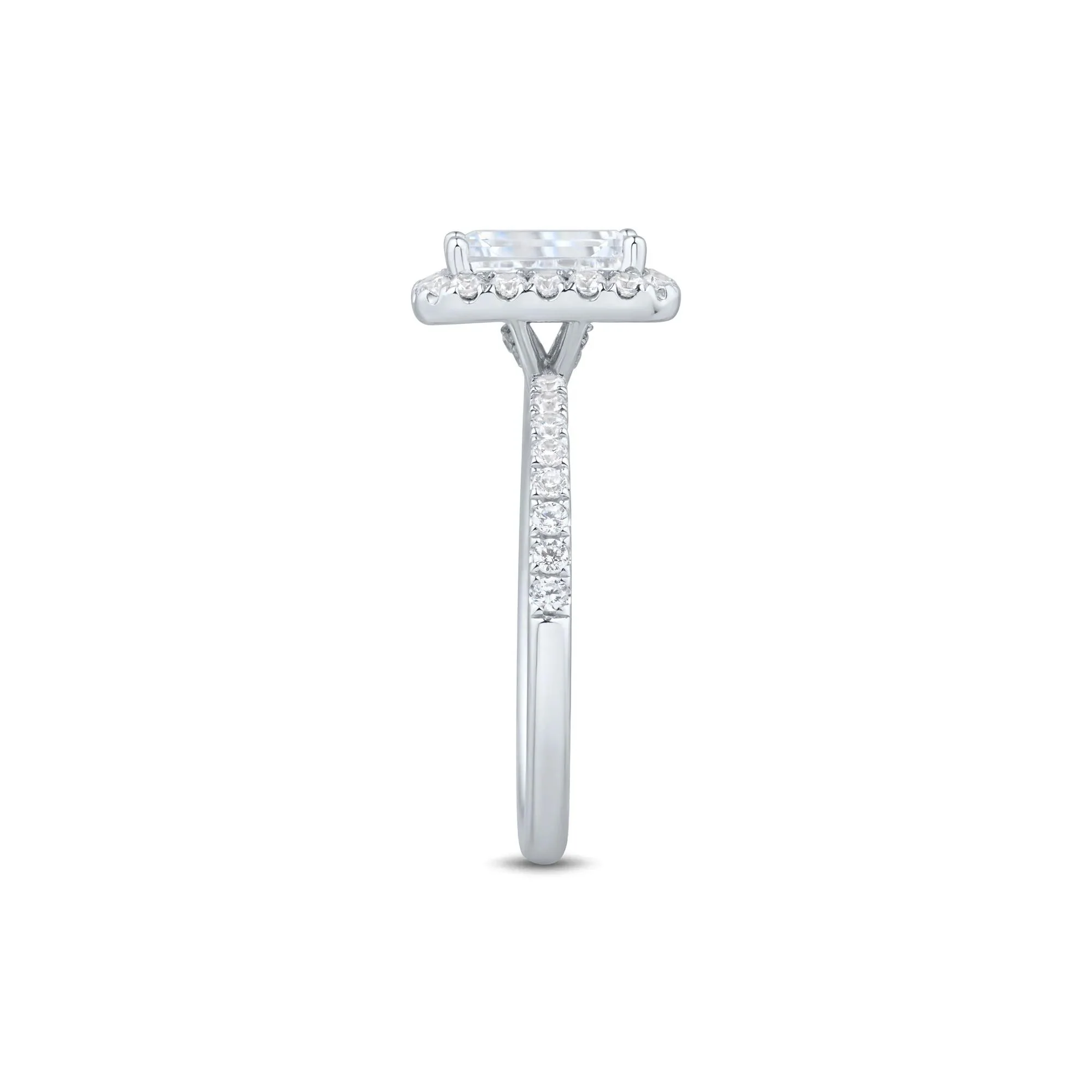2 CT. Tw. Lab Grown Diamond Emerald-Cut Halo Engagement Ring 14K White Gold Size 7.5 1.5mm - Image 3