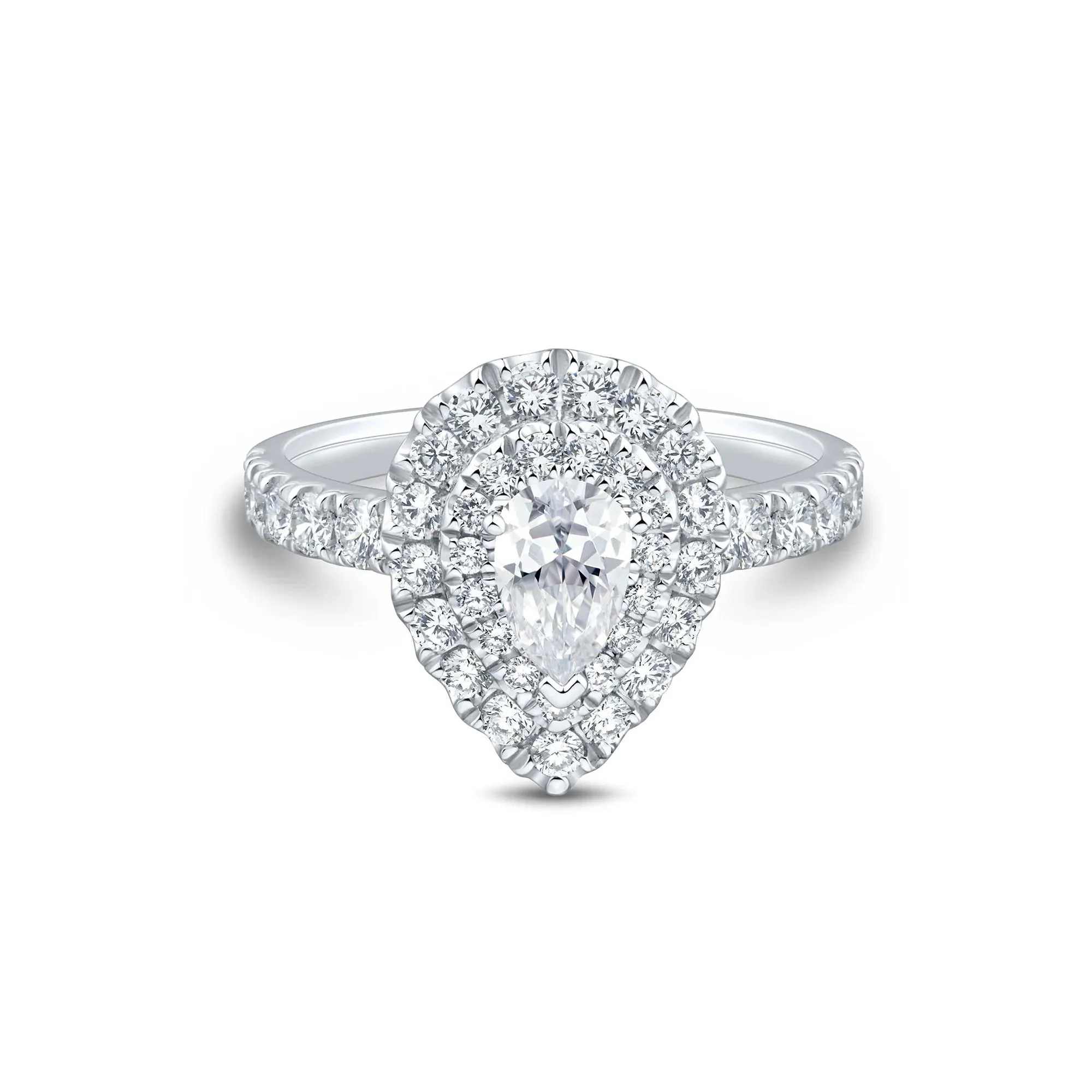 1/2 CT. Tw. Diamond Pear Halo Engagement Ring 10K White Gold Round Brilliant Cut Size 7 1mm